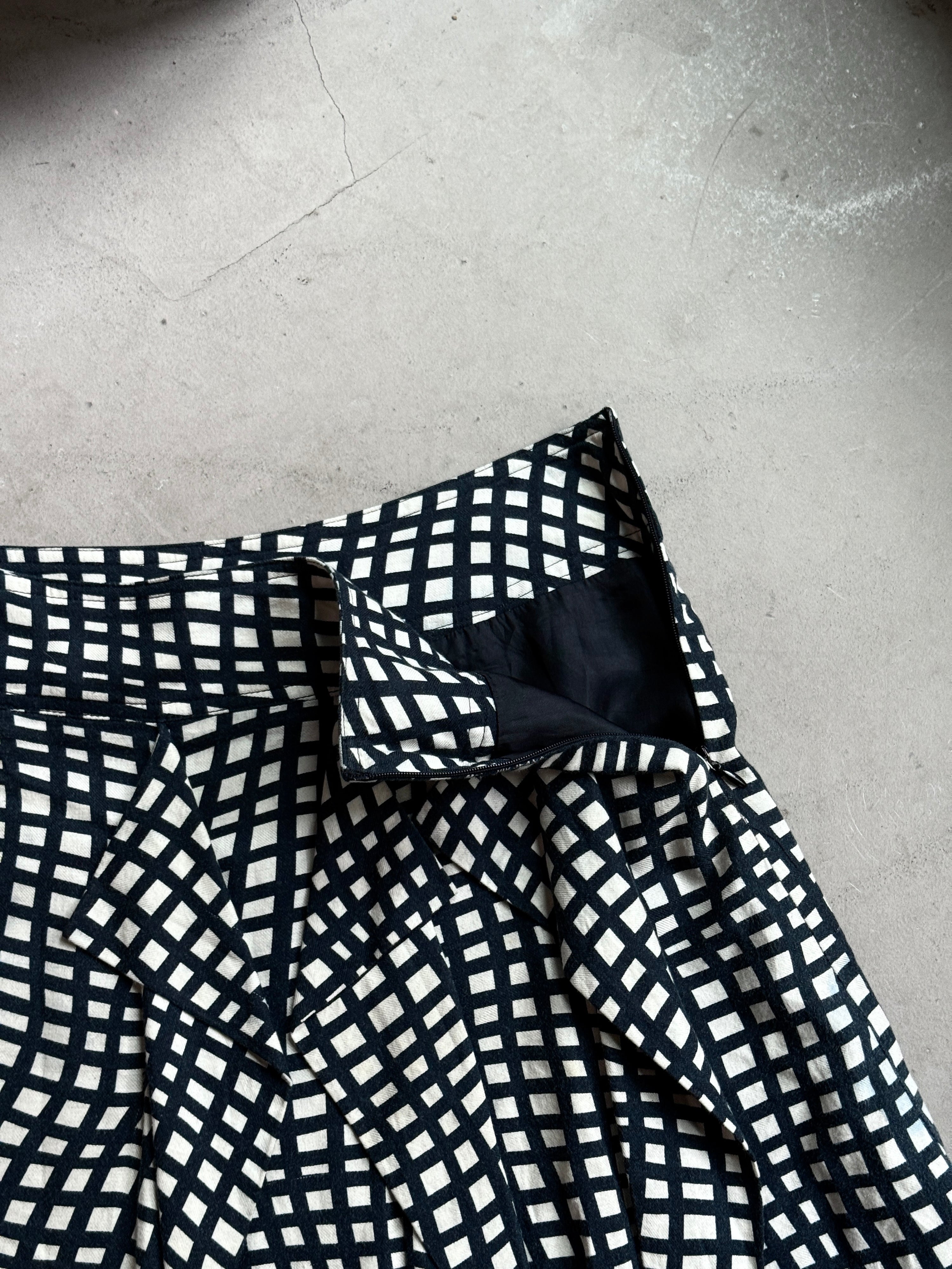 Vintage 1990s Pleated Moschino Checkered Skirt Black/White - S