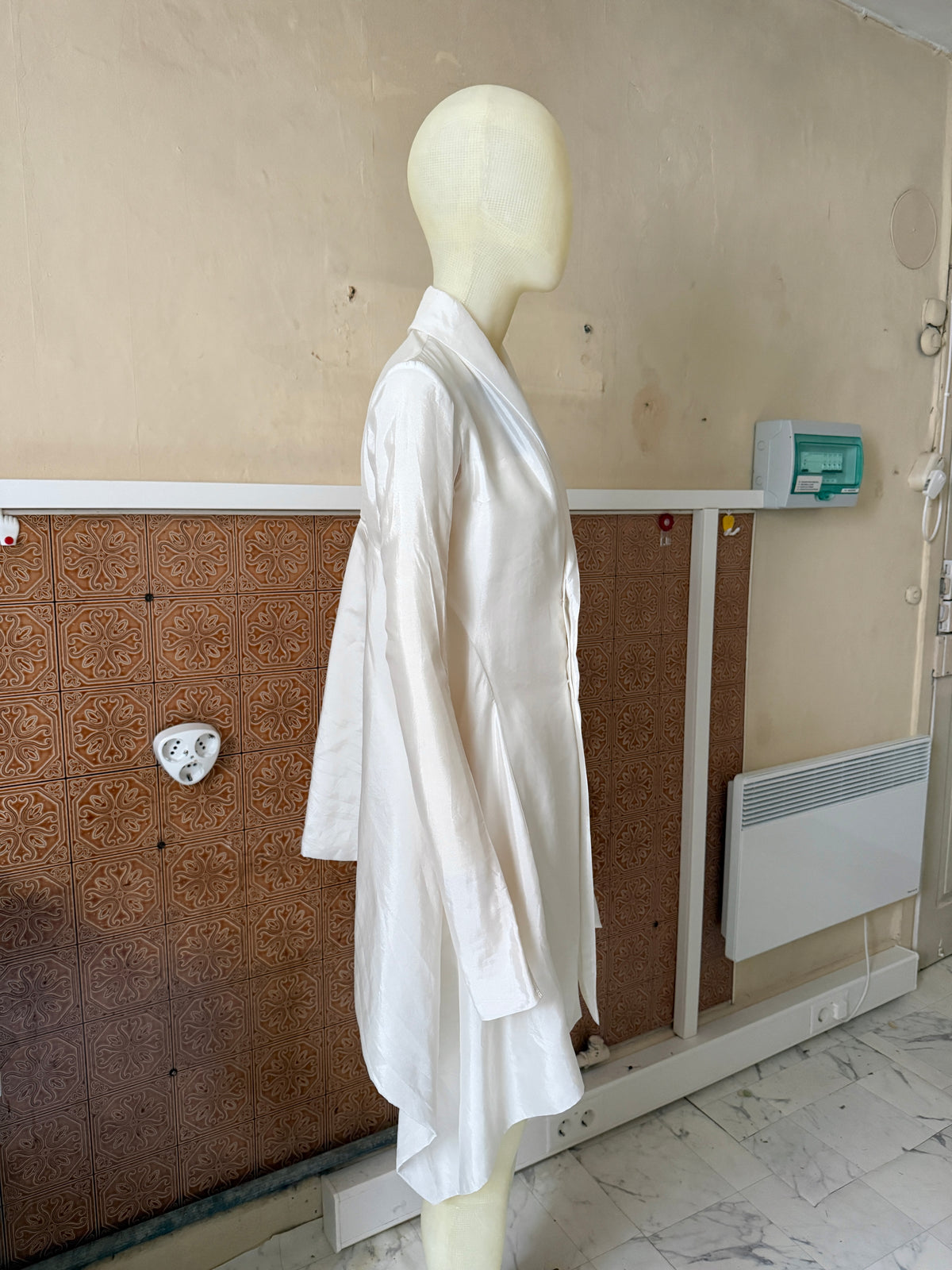 2000s Rick Owens Silk Blend Asymetrical Drape Blazer Coat White - XS