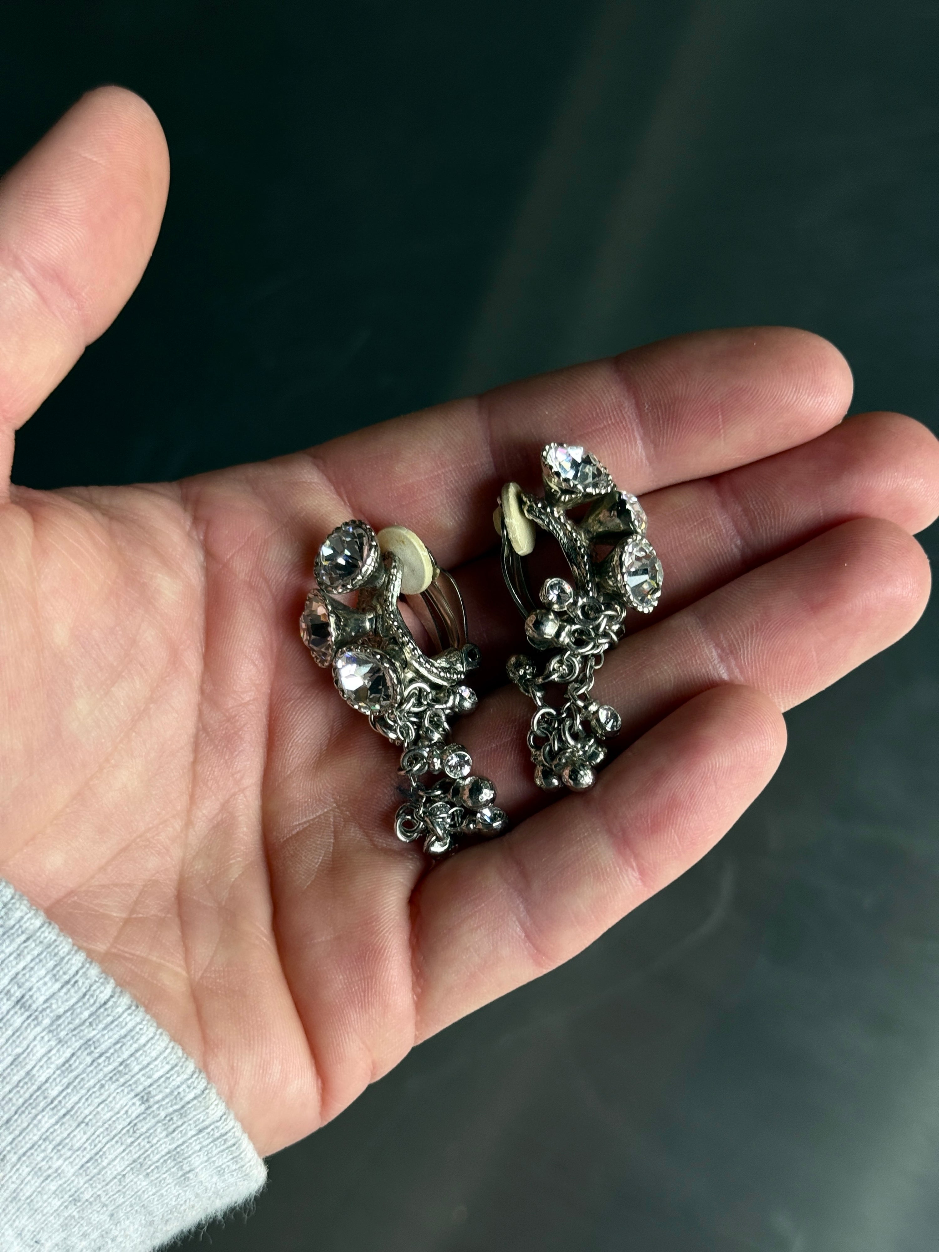 Vintage Sonia Rykiel Rhinestone Dangle Clip On Earrings