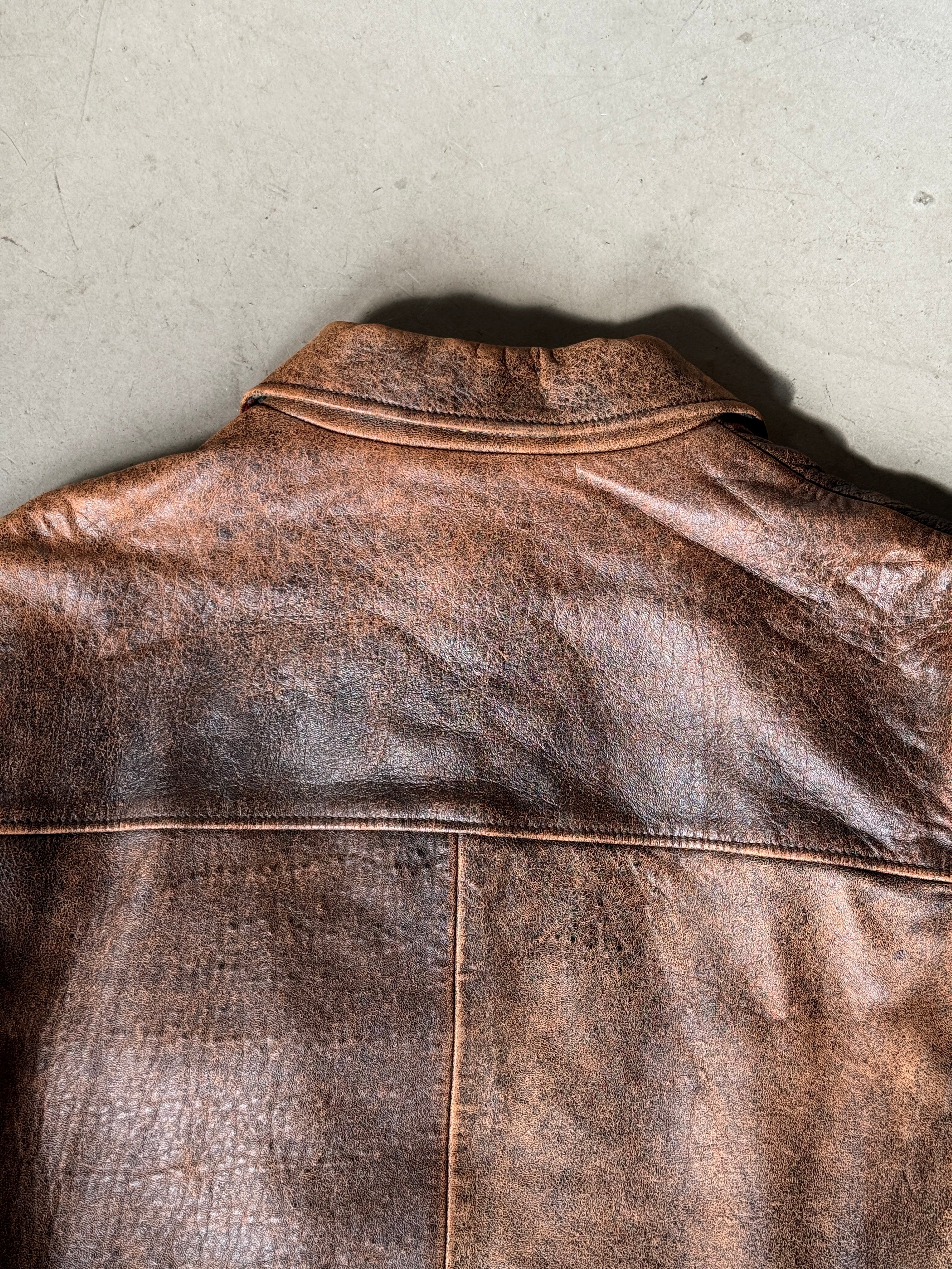 Vintage Dolce & Gabbana Distressed Brown Leather Jacket - M