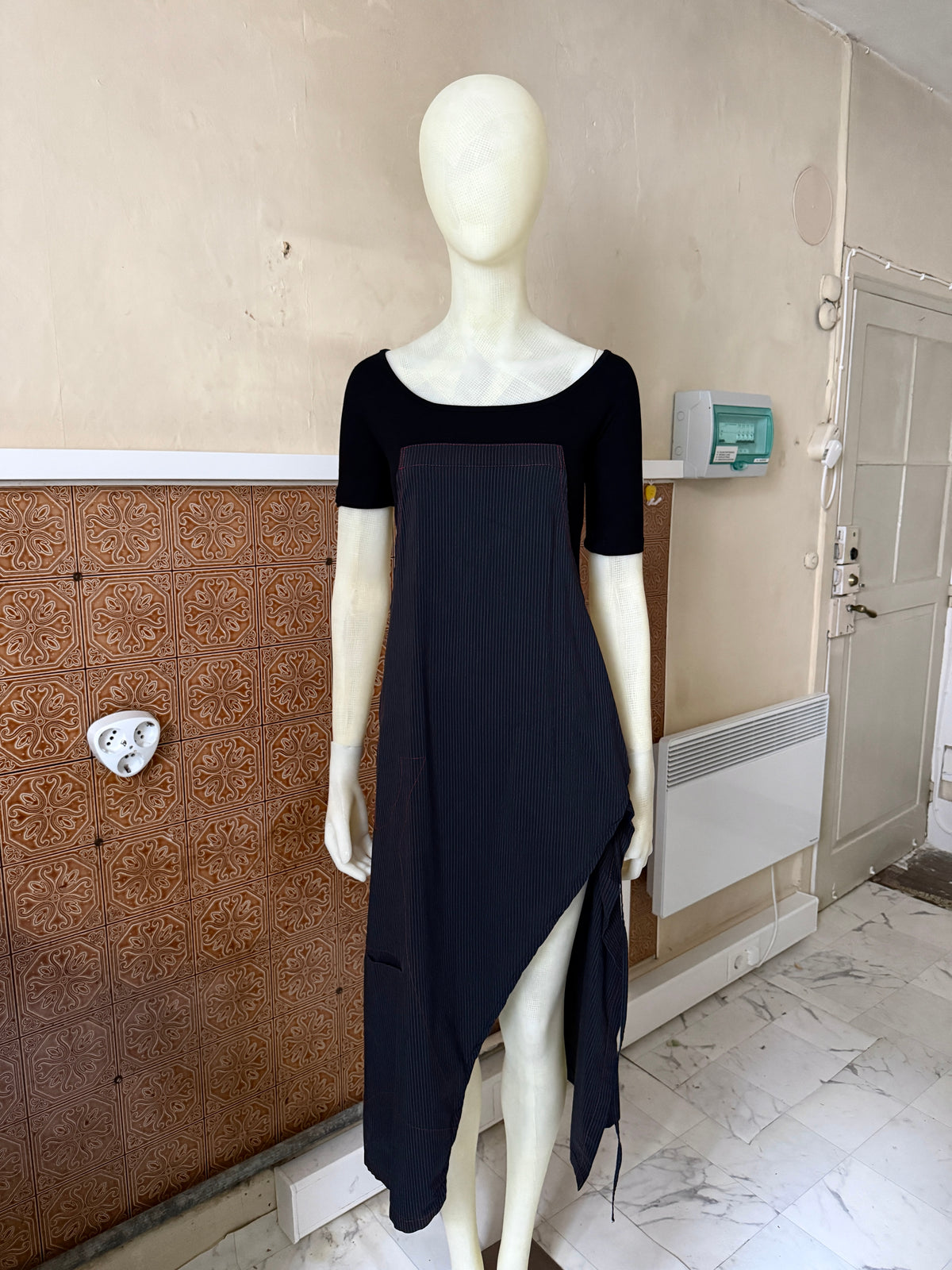 Vintage Cop Copine Asymetrical Black Patchwork Dress - S