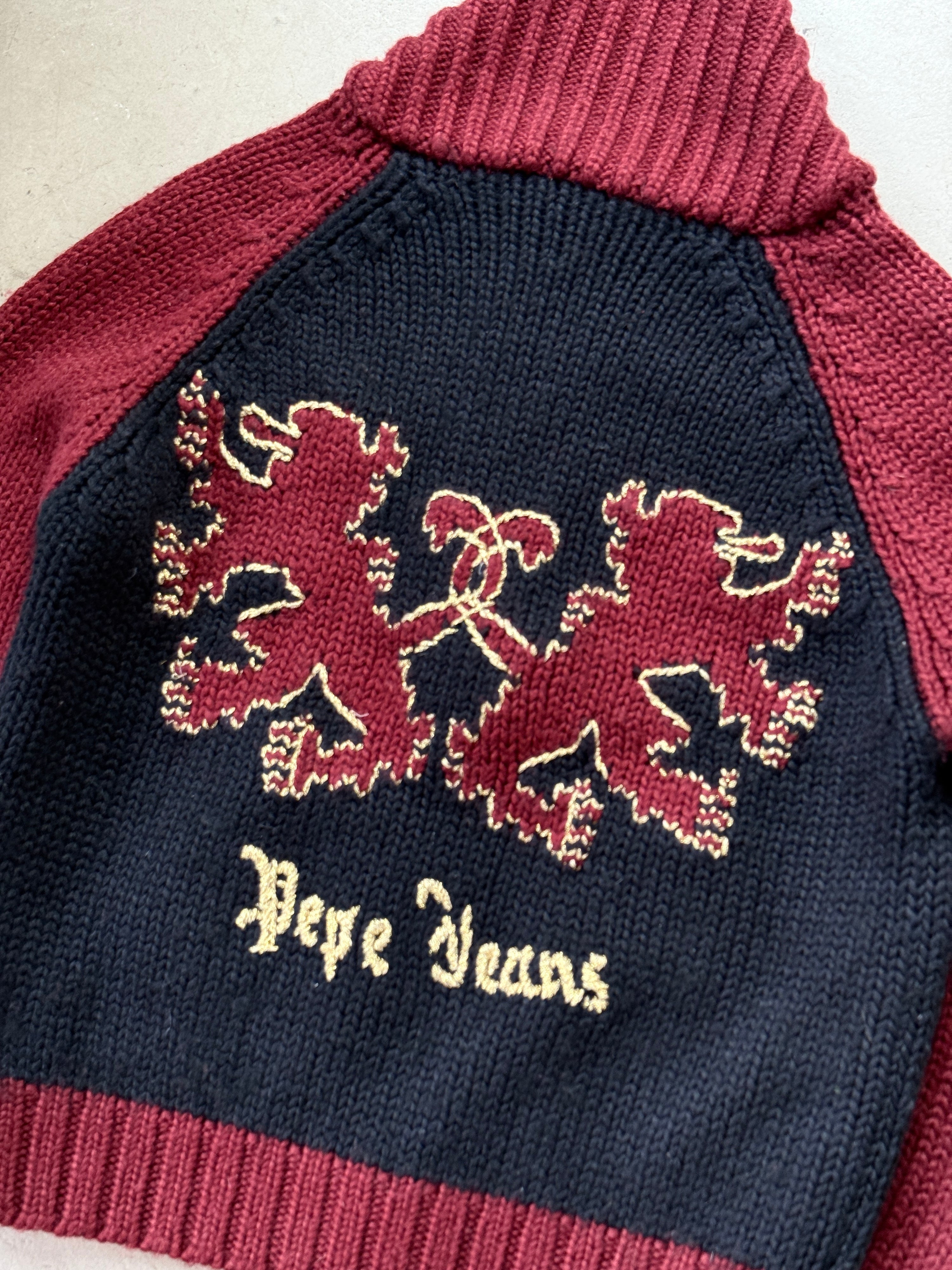 Vintage Pepe Jeans Knitted "Lions" Zip Up Red/Navy - S