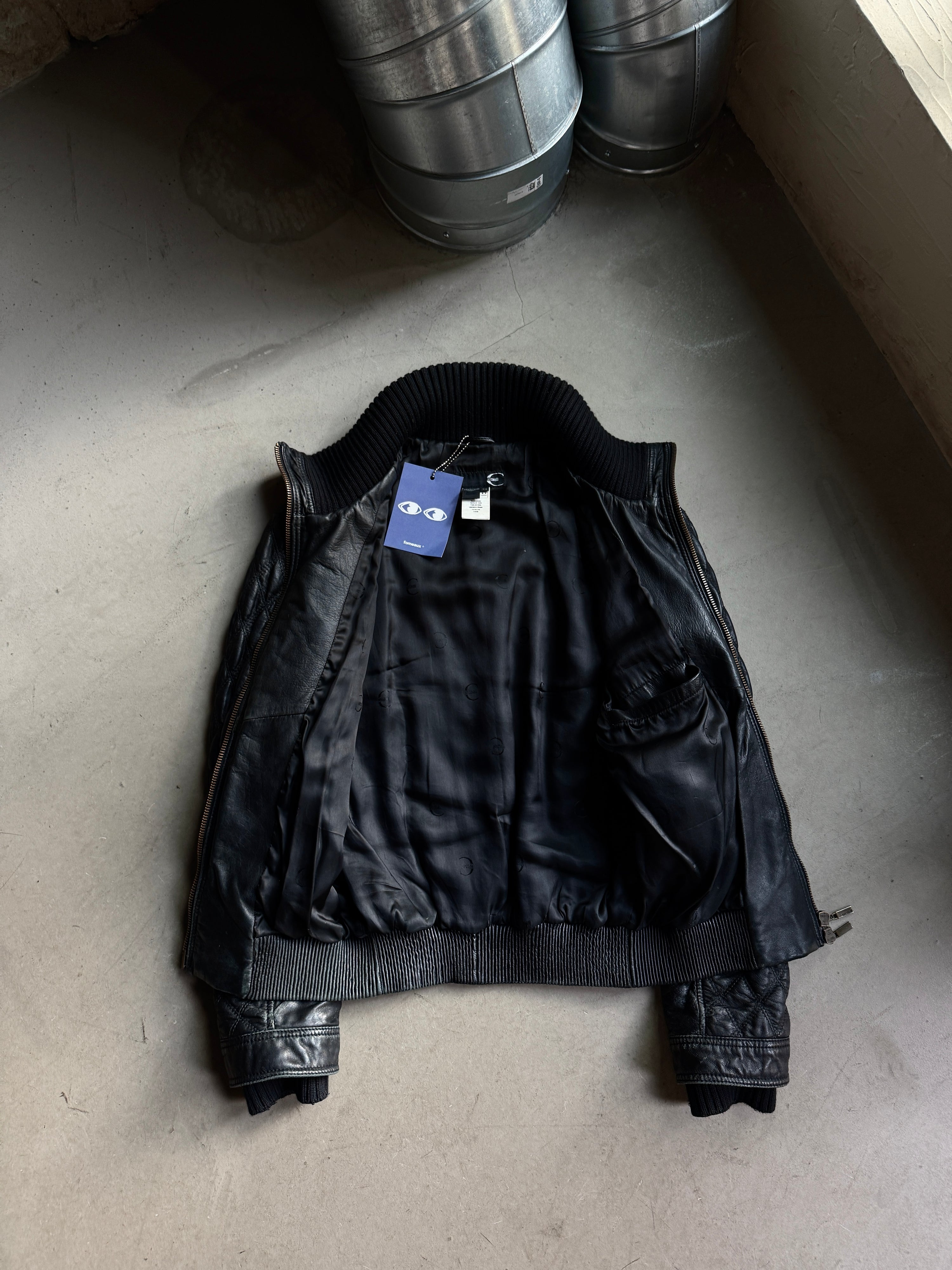 Vintage AW2004 Just Cavalli Cinched Diamond Quilted Leather Jacket Black - M