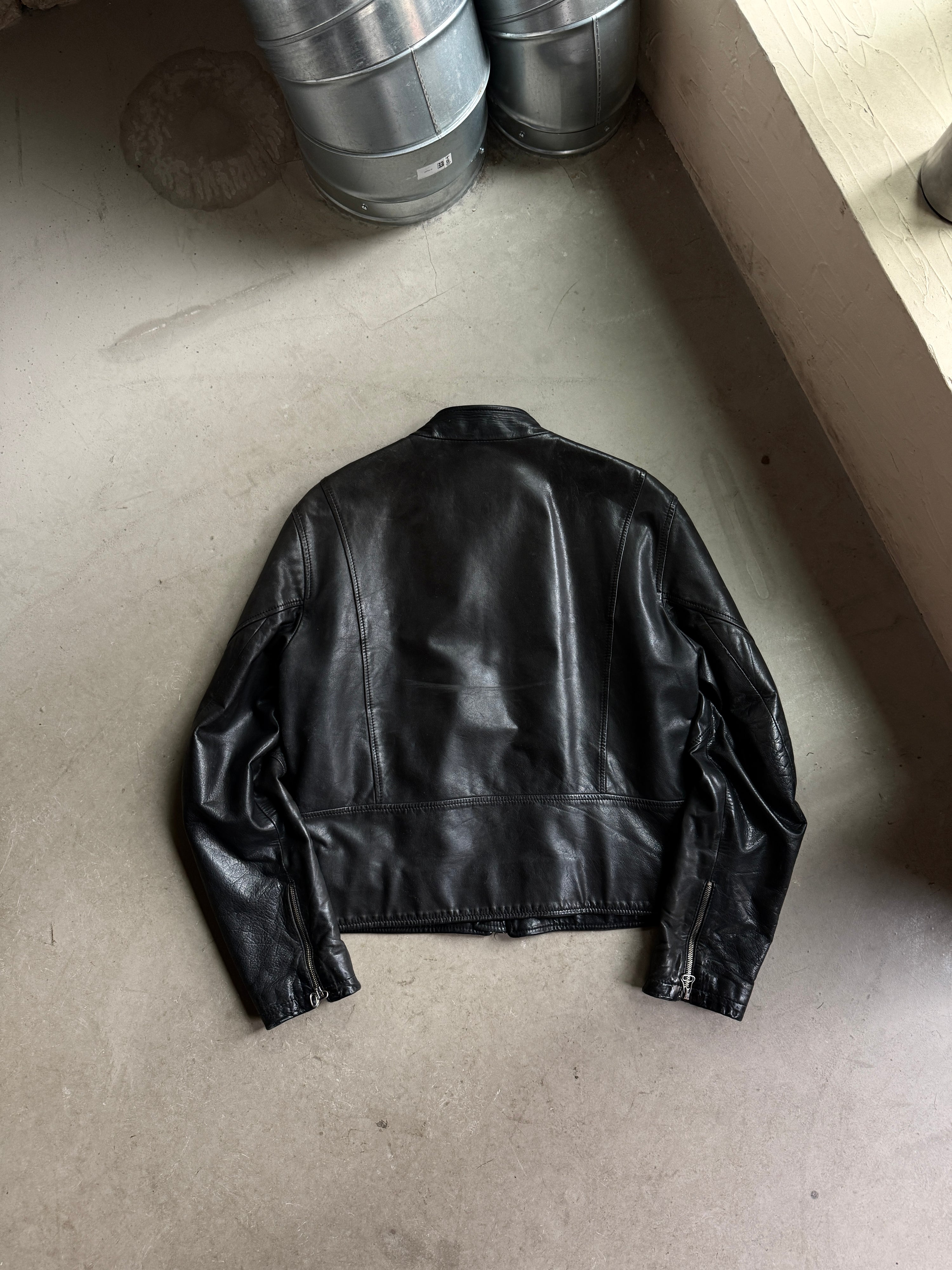 Vintage 2000s Armani Jeans Leather Biker Jacket Black - M