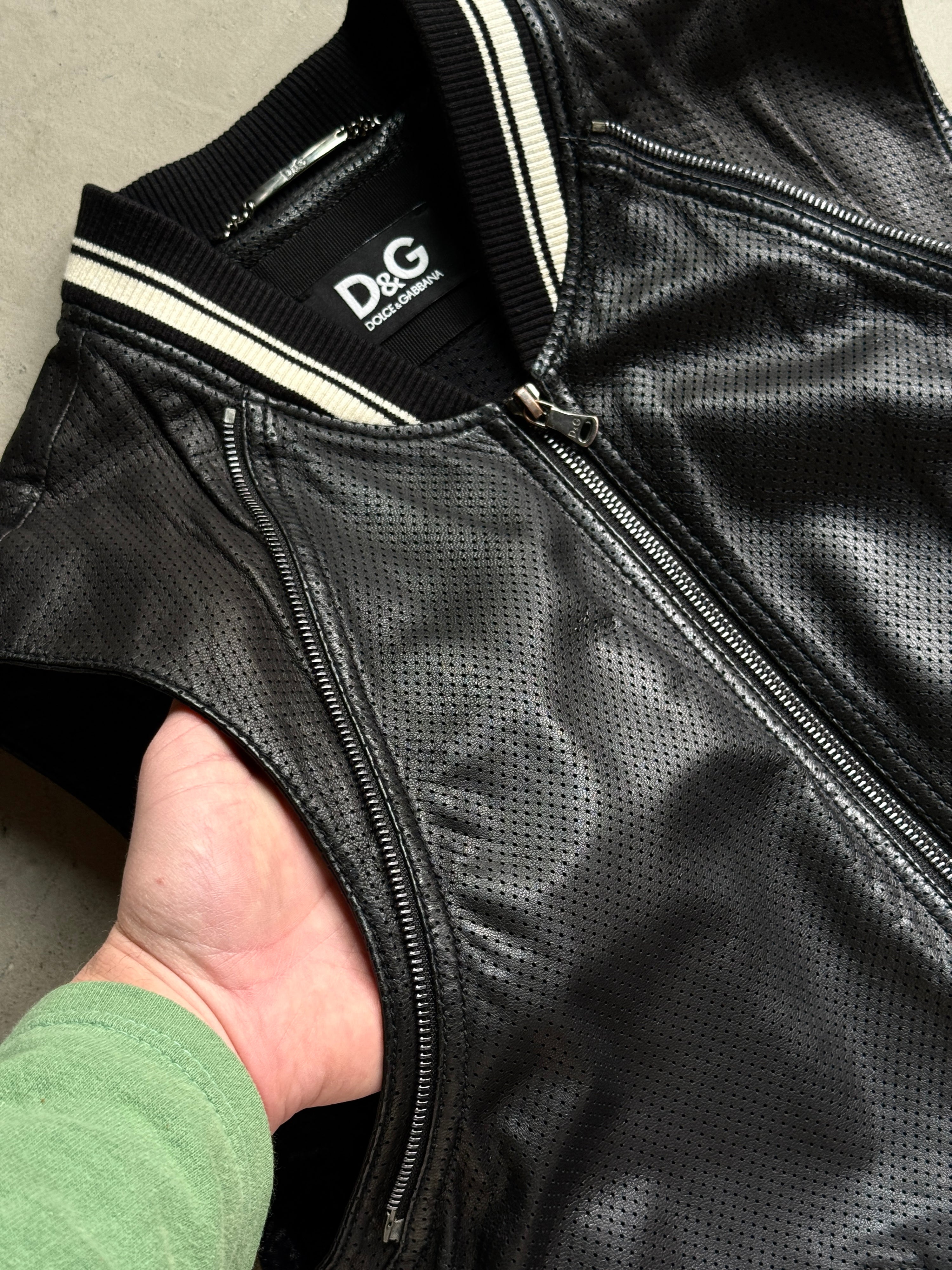 Vintage 2000s Dolce Gabbana “2 in 1” Leather Bomber Jacket Black - S