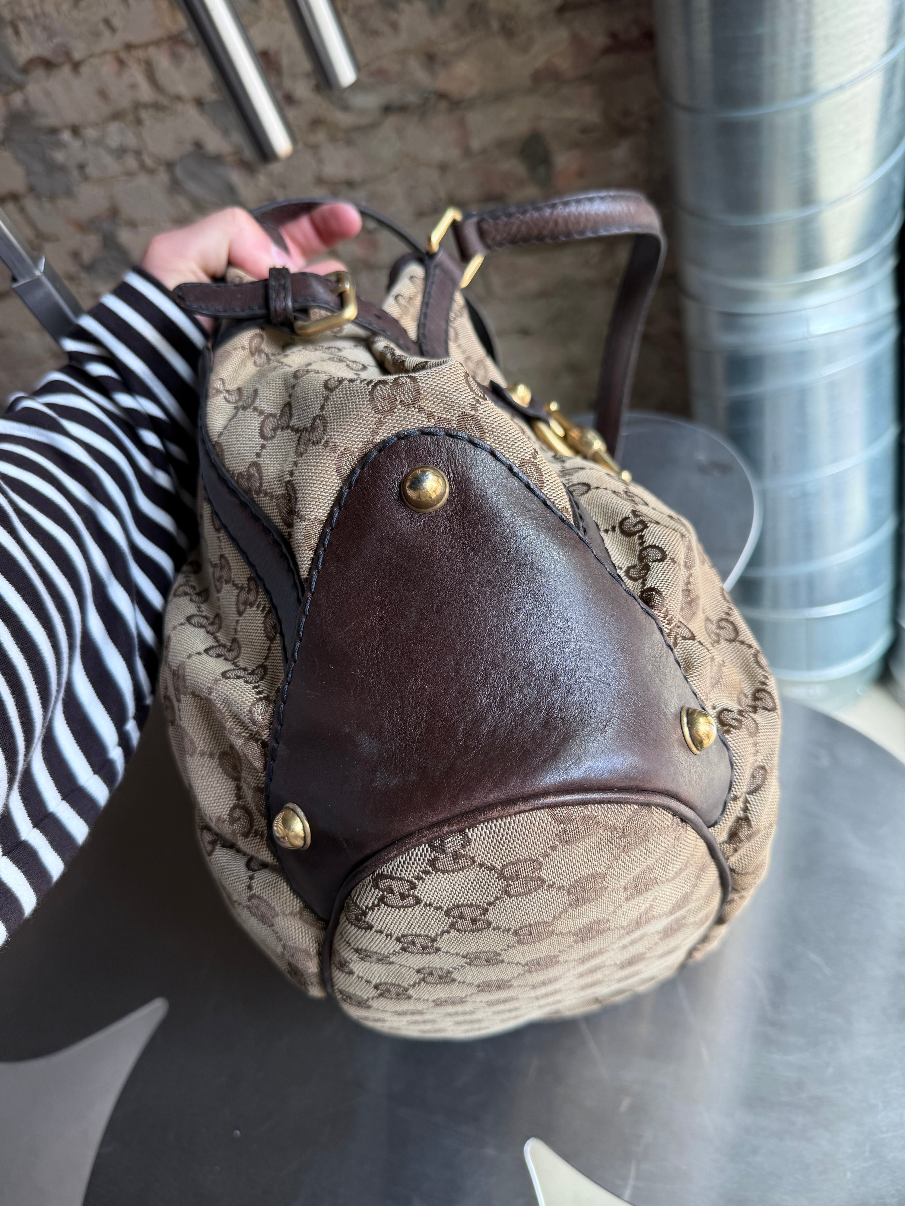 Vintage Gucci Jockey Horsebit Shoulder Bag Beige