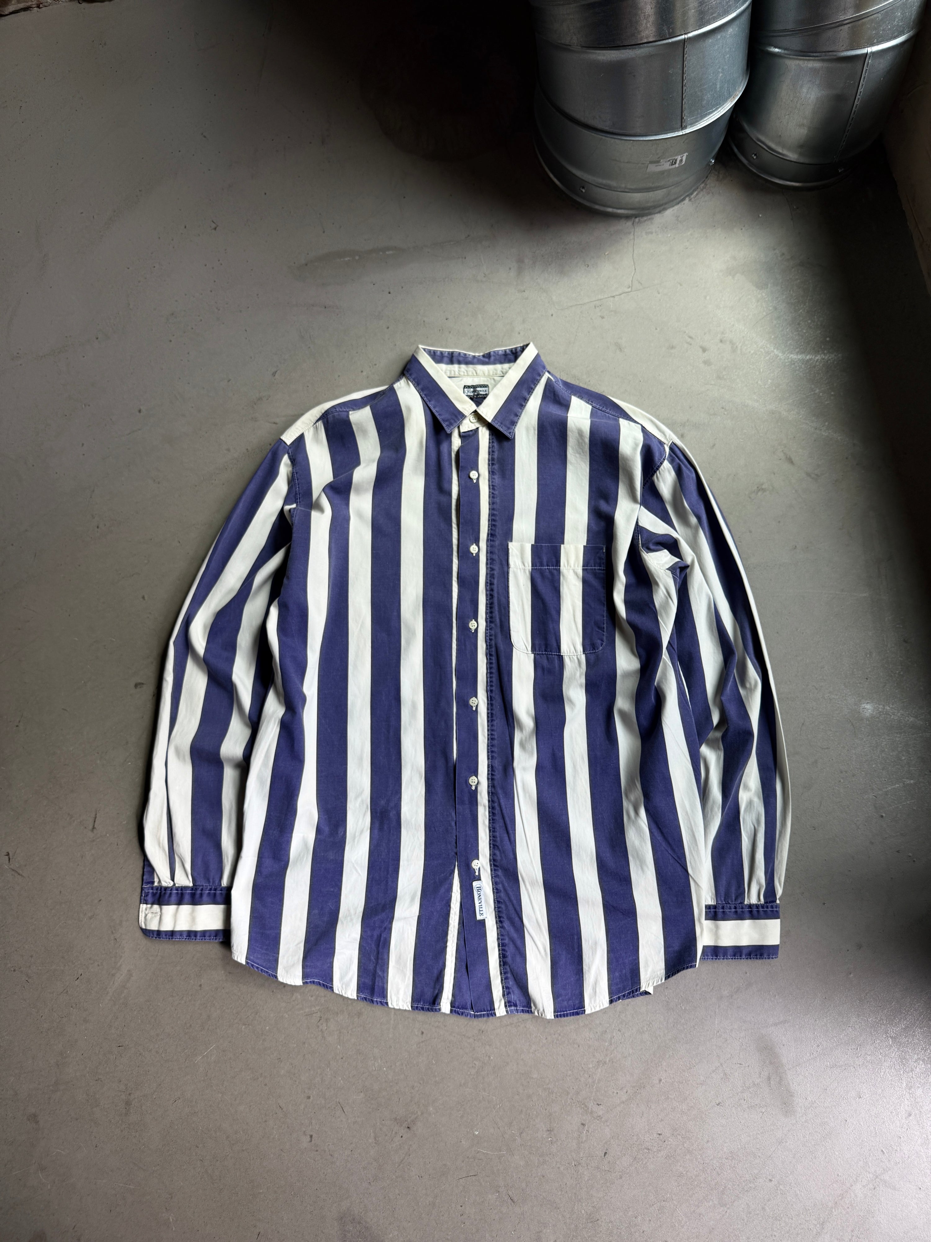 Vintage 1980s Boneville Striped Button Up Shirt Purple / White - XL