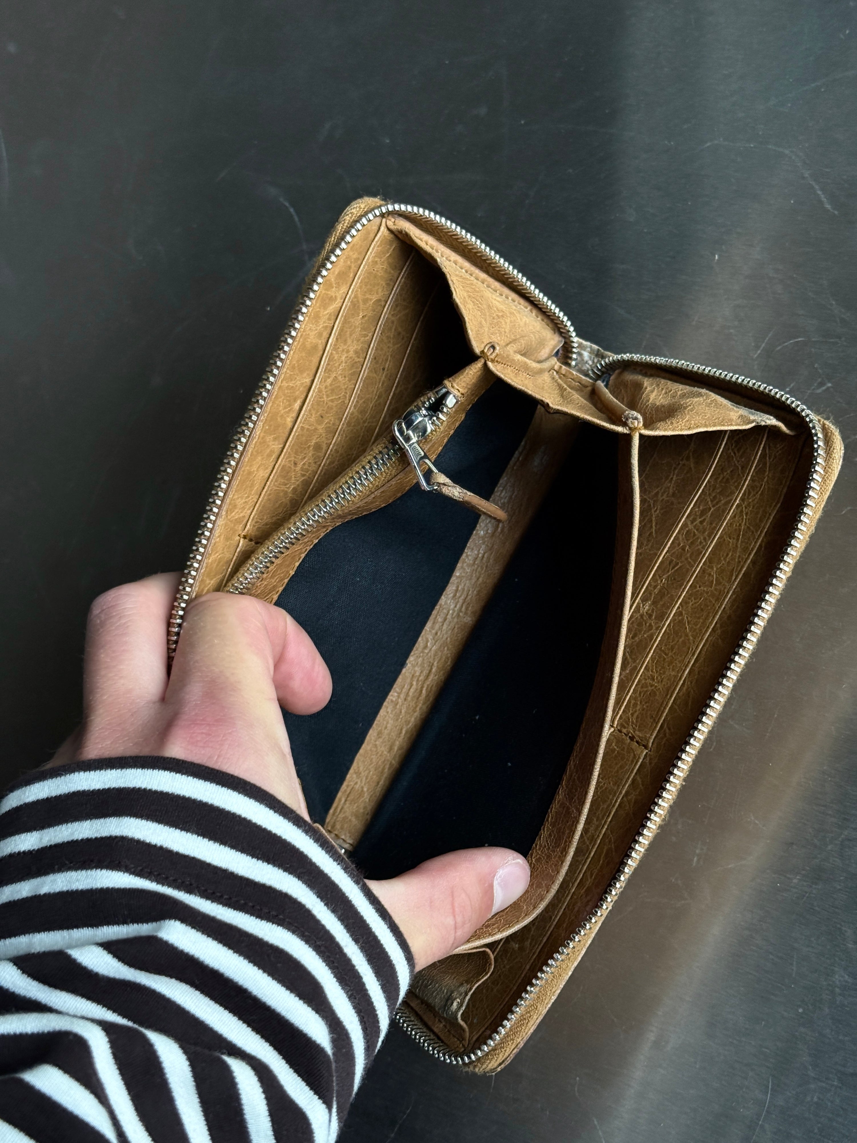 Vintage Balenciaga City Zip Around Long Wallet Brown