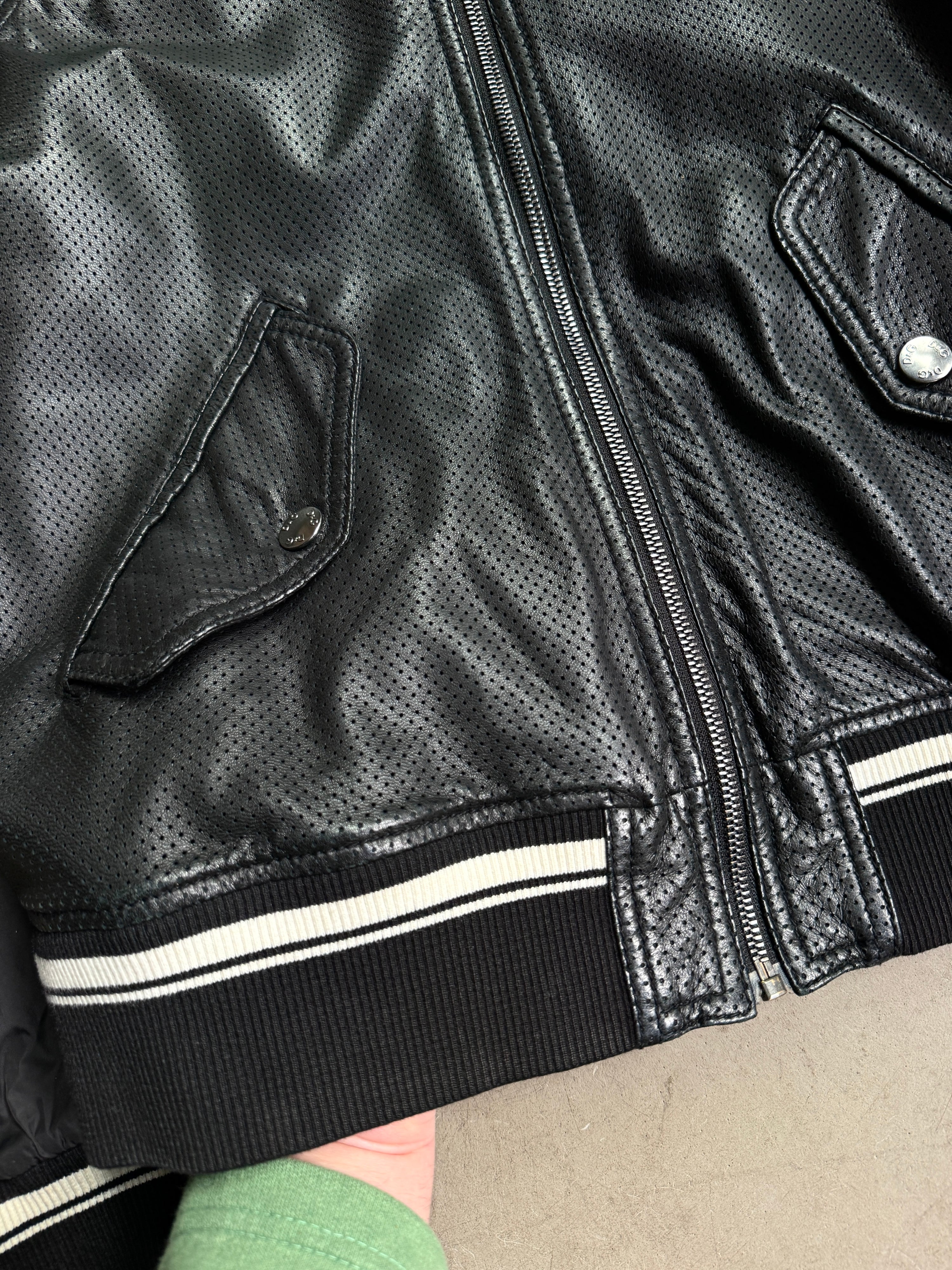 Vintage 2000s Dolce Gabbana “2 in 1” Leather Bomber Jacket Black - S