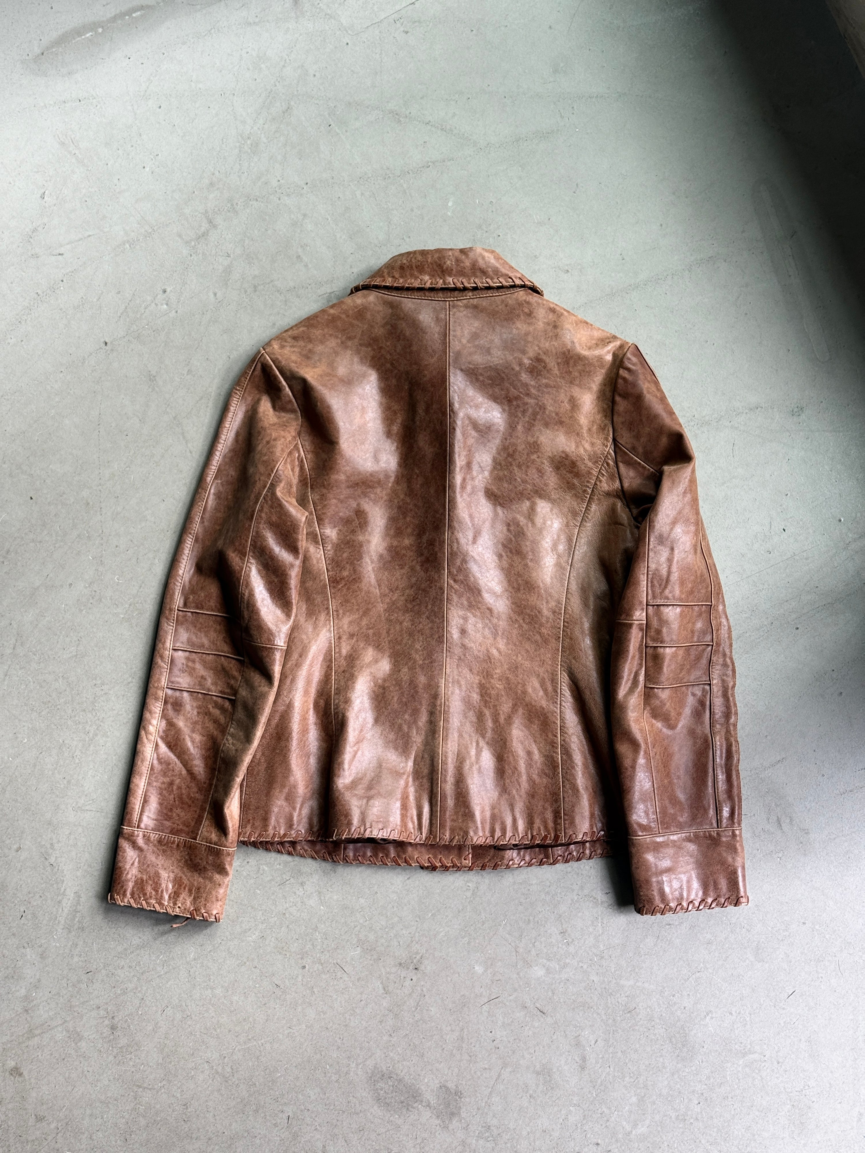 Vintage Brown Leather Jacket w/ oversized flap pockets - S