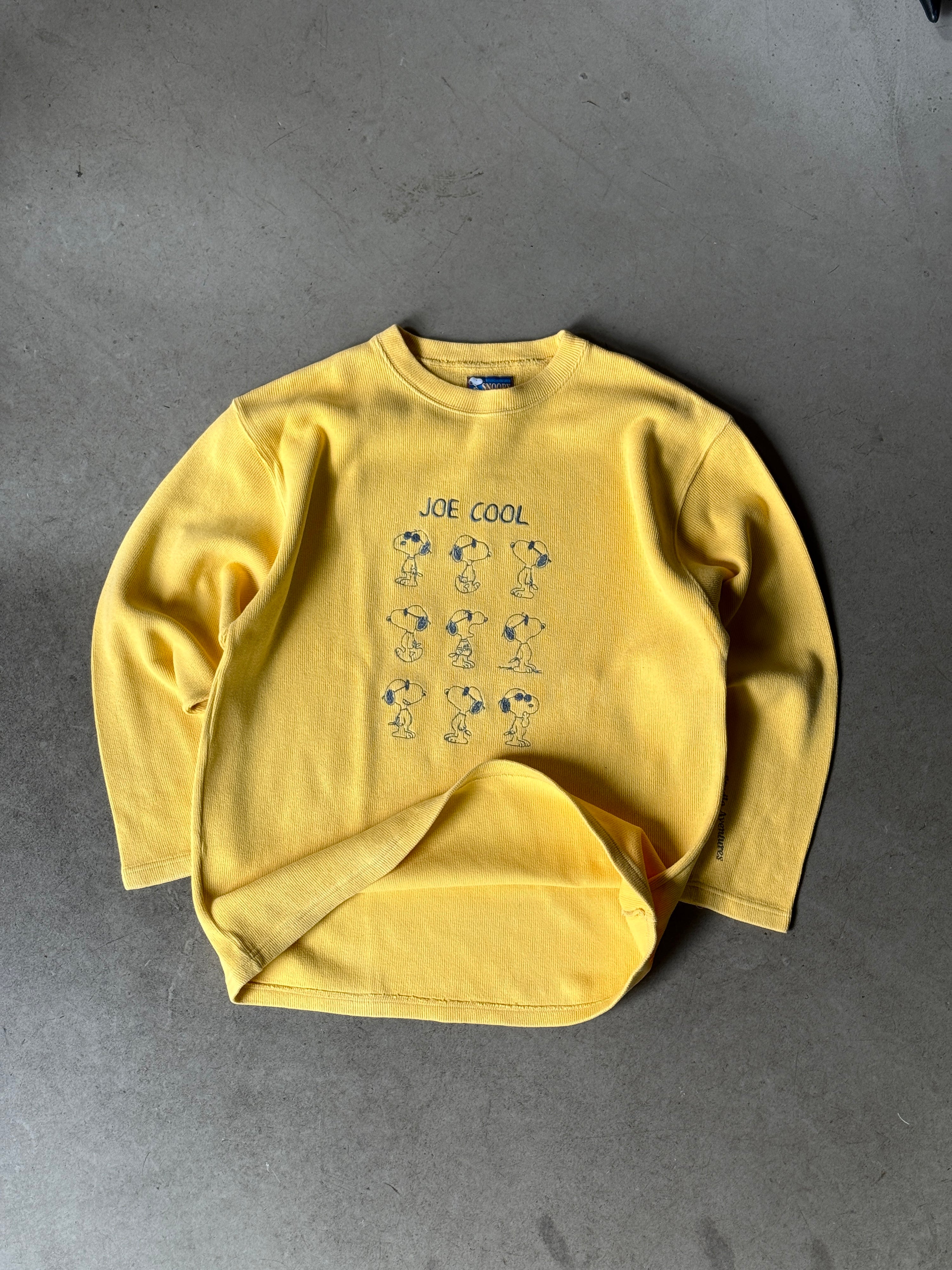 Vintage 1990s Studio Adventures "Joe Cool" Snoopy Sweater Yellow - XL