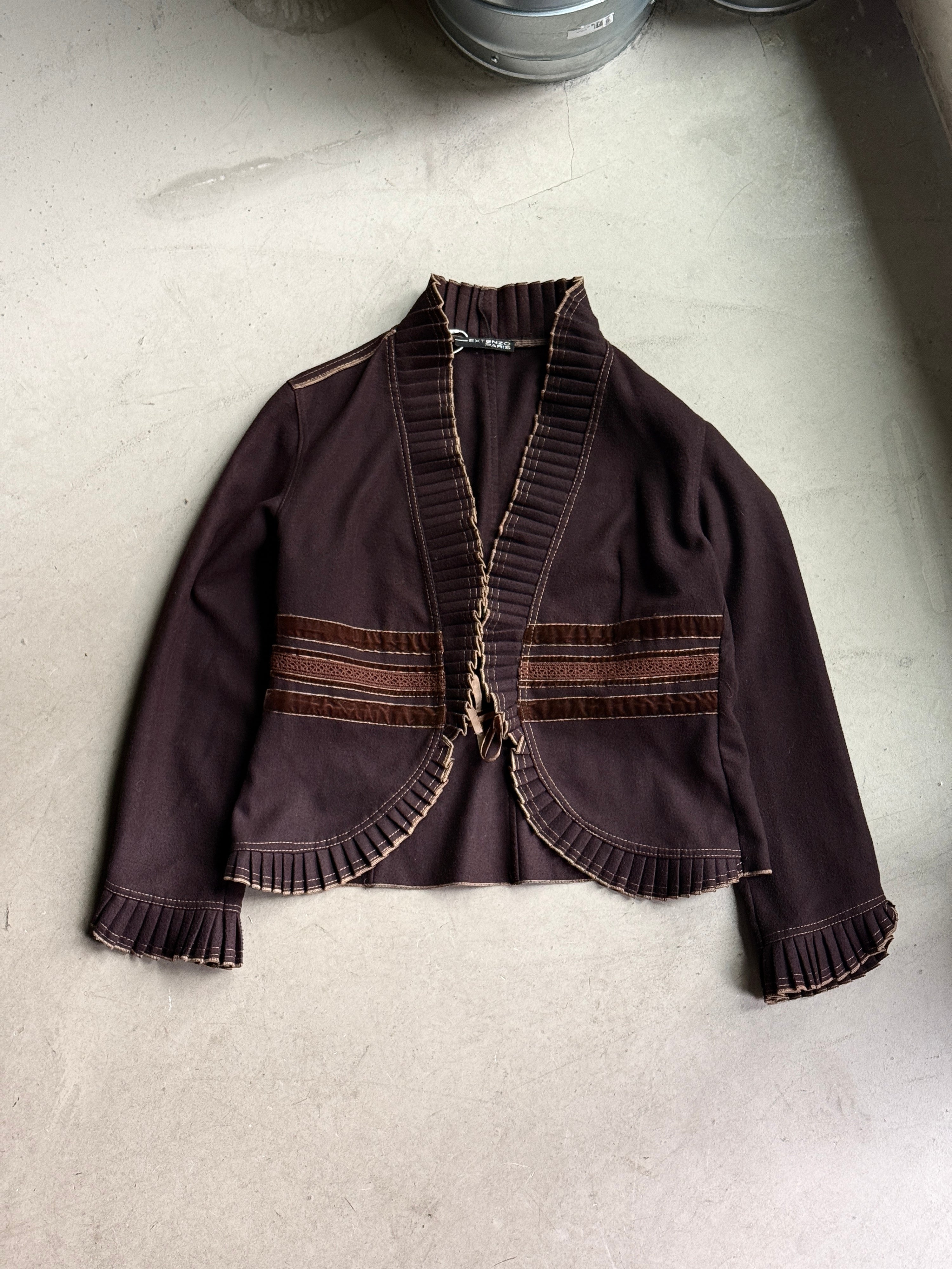 Vintage Pleated Extenzo Paris Tie Ruffle Jacket Brown - S