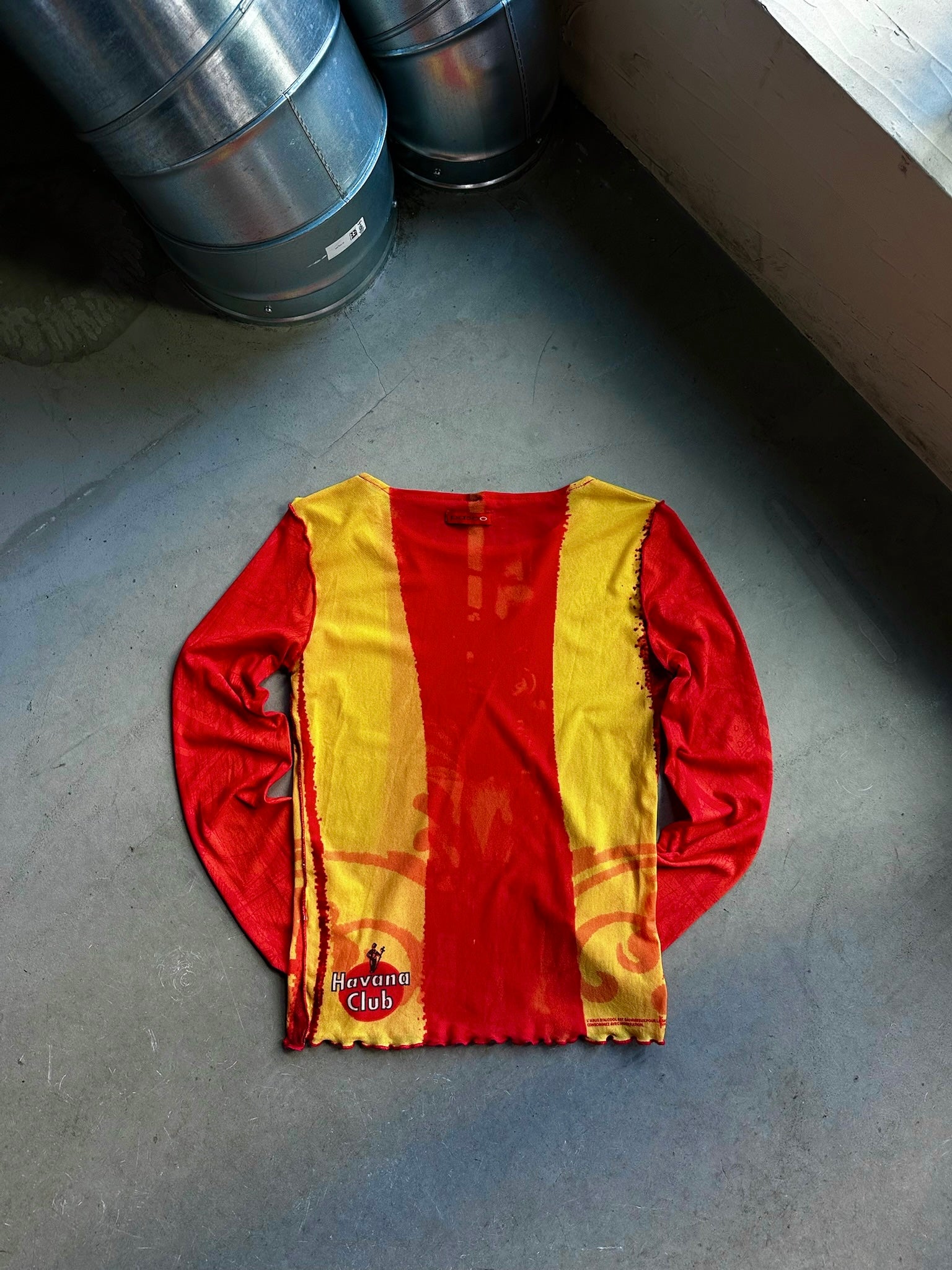 Y2k Paseo “Havana Club” Mesh Long Sleeve Top Red/Yellow - S
