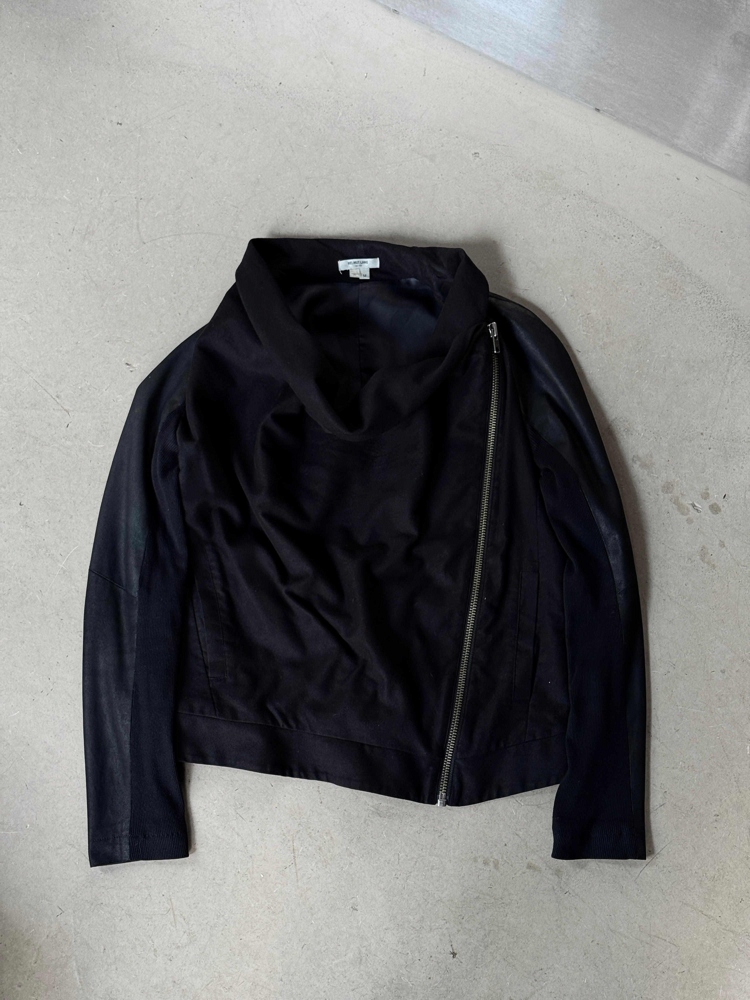 Helmut Lang Asymetrical Draped Leather & Cotton Jacket Black - M