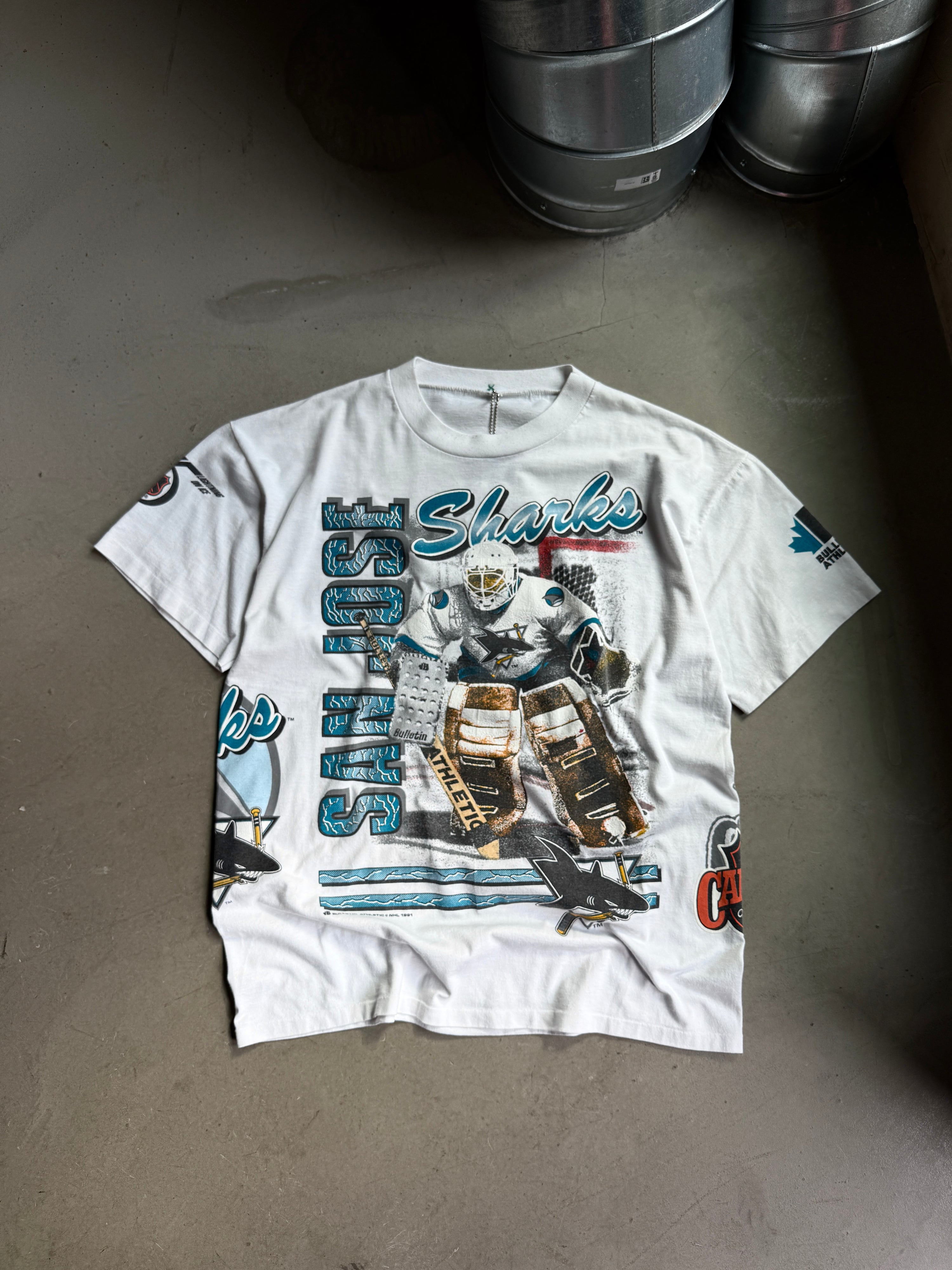 Vintage 1991 San Jose Sharks NHL AOP Tee White - XL