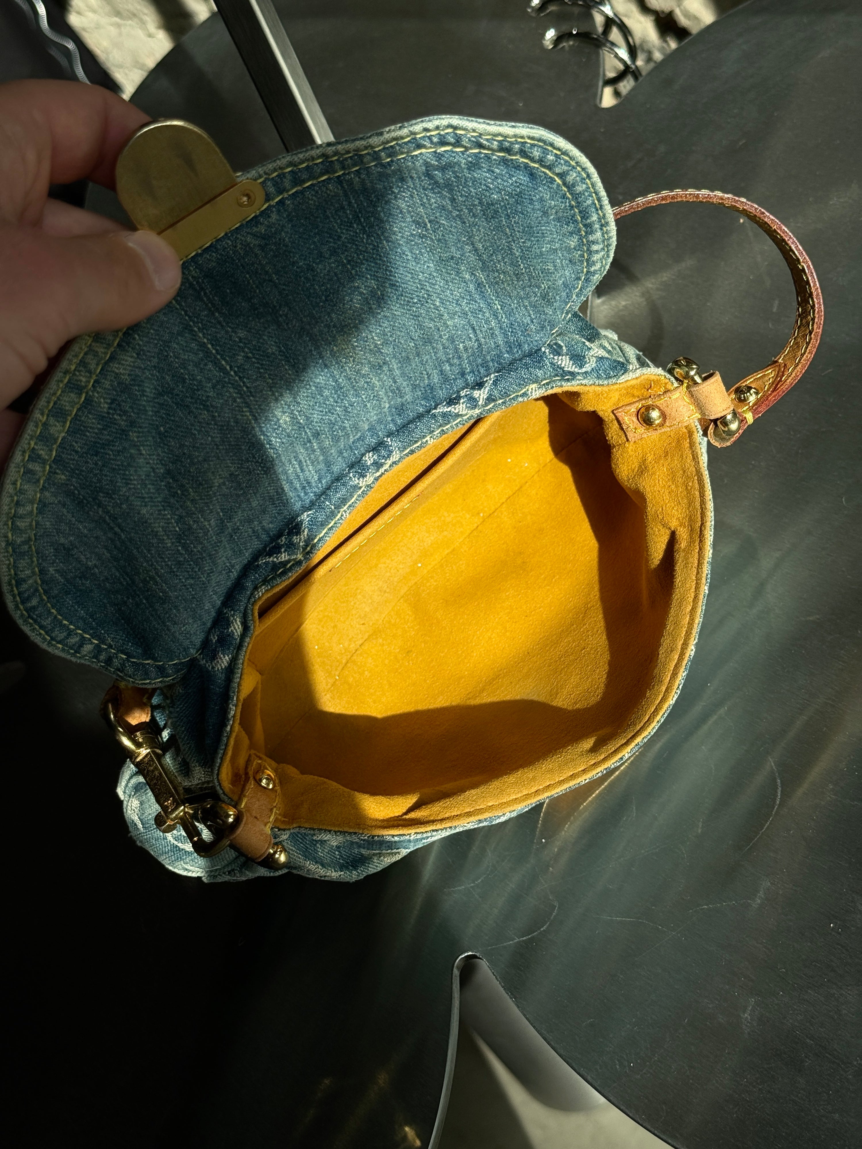 Vintage 2005 Louis Vuitton Denim Monogram Mini Pleaty Shoulder Bag (CA0075)