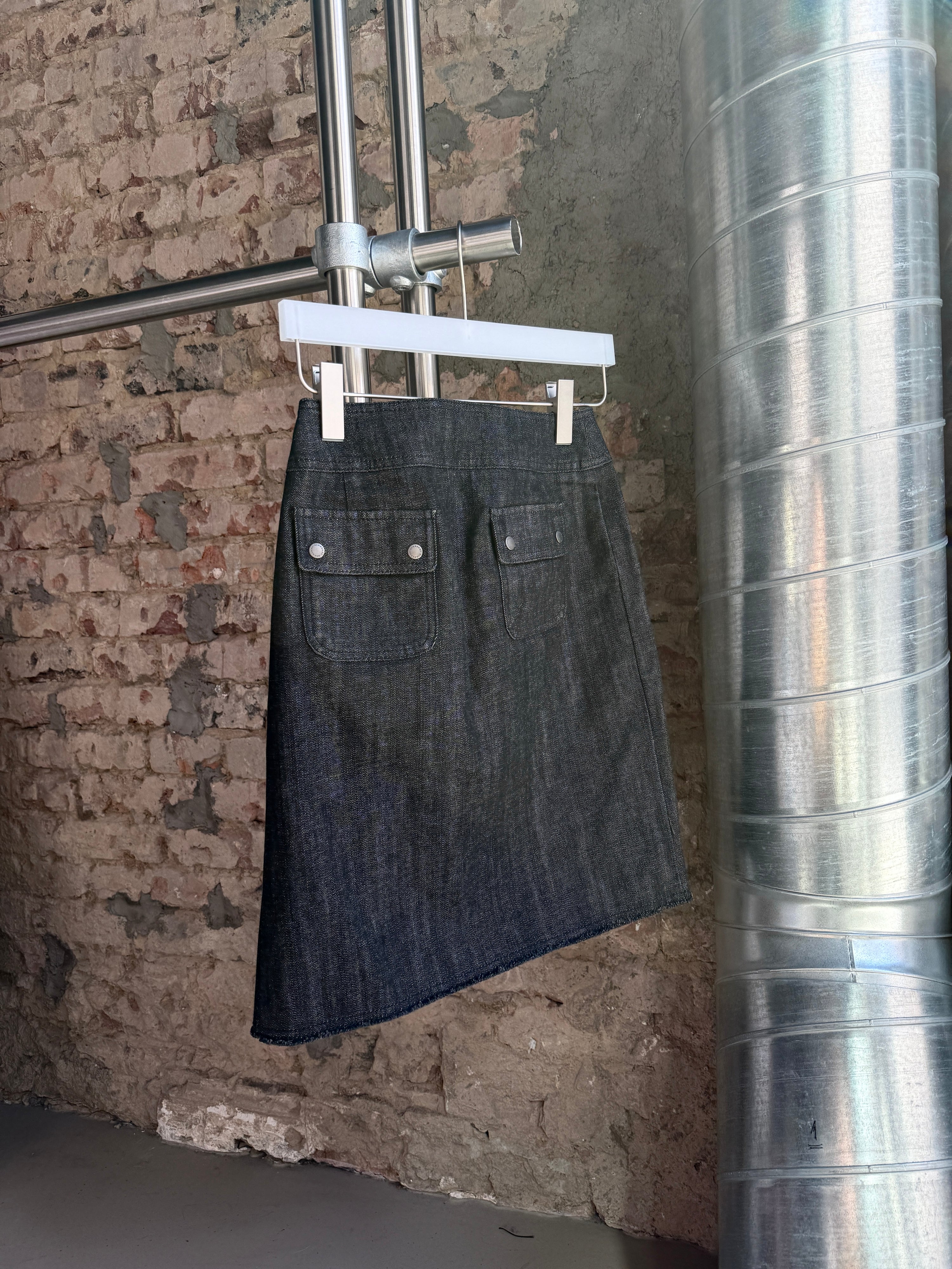 2000s Wrapped Pleated Burberry Denim Skirt Charcoal - W26