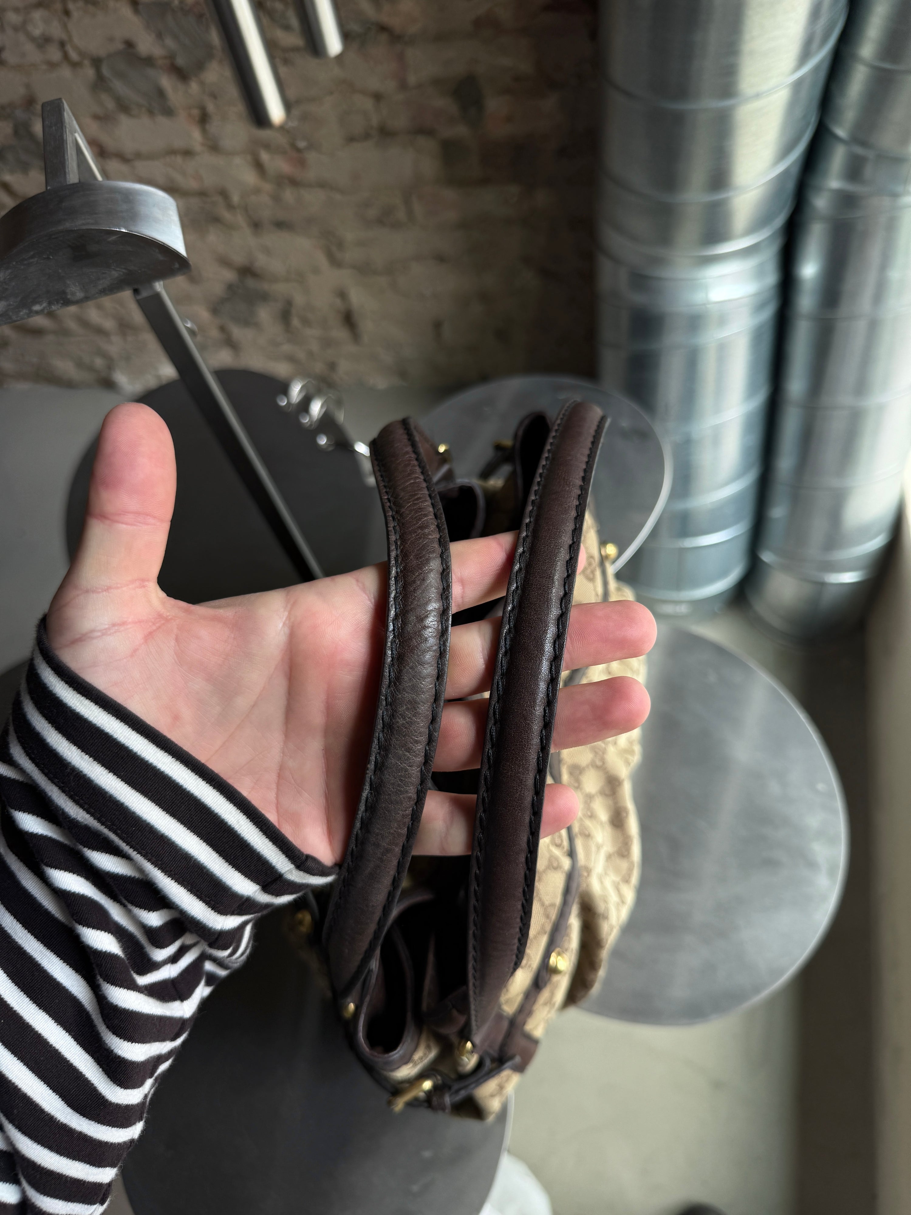 Vintage Gucci Jockey Horsebit Shoulder Bag Beige