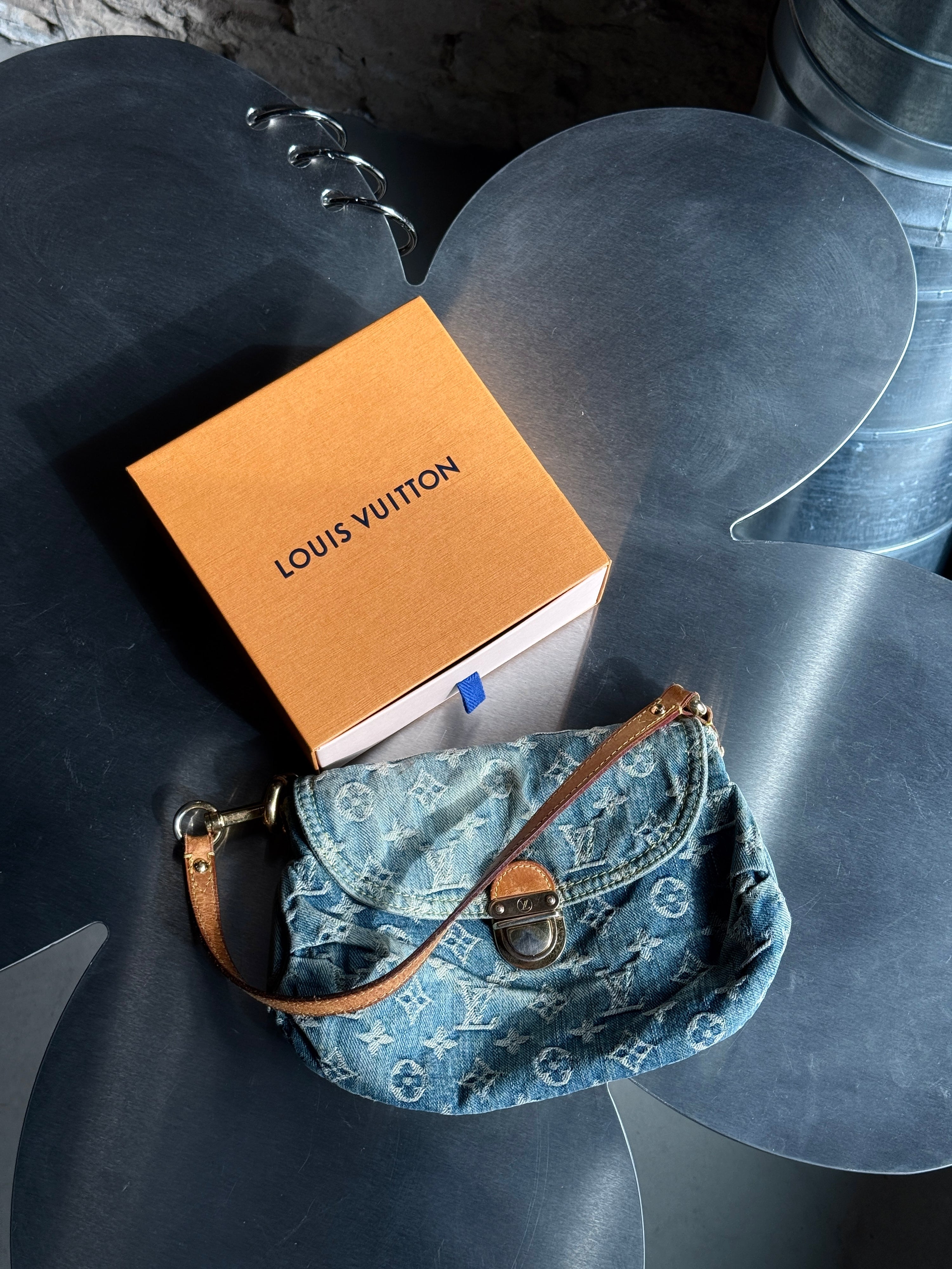 Vintage 2005 Louis Vuitton Denim Monogram Mini Pleaty Shoulder Bag (CA0075)