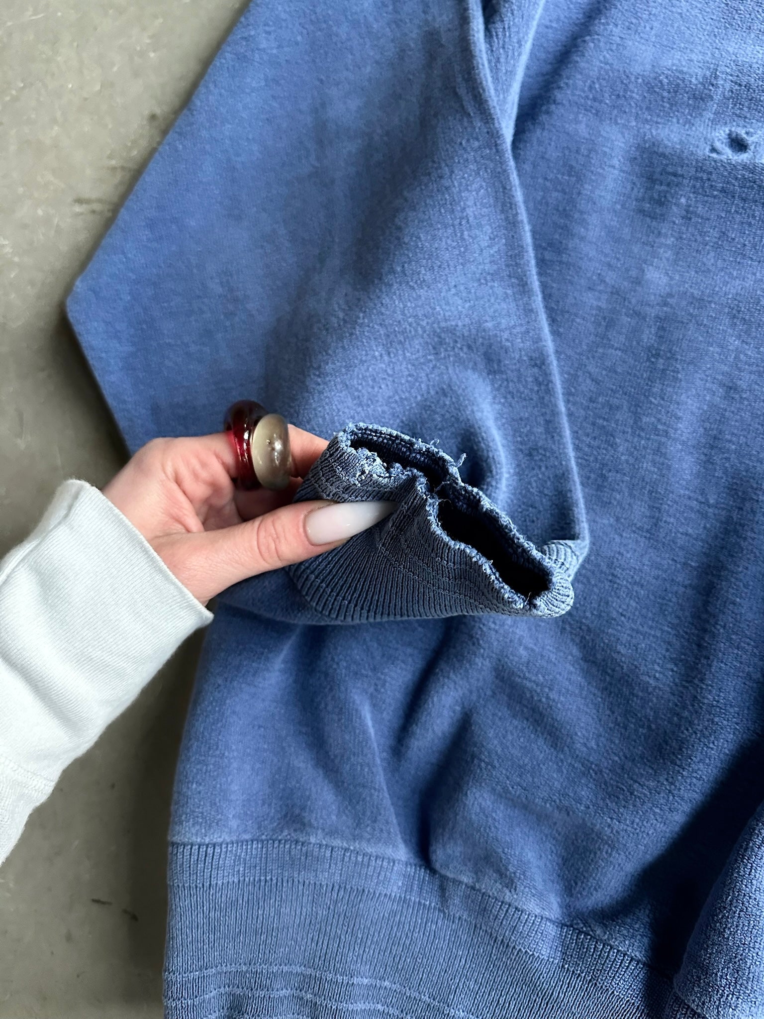 Vintage 1992 Embossed Stone Island Sweater Blue - L