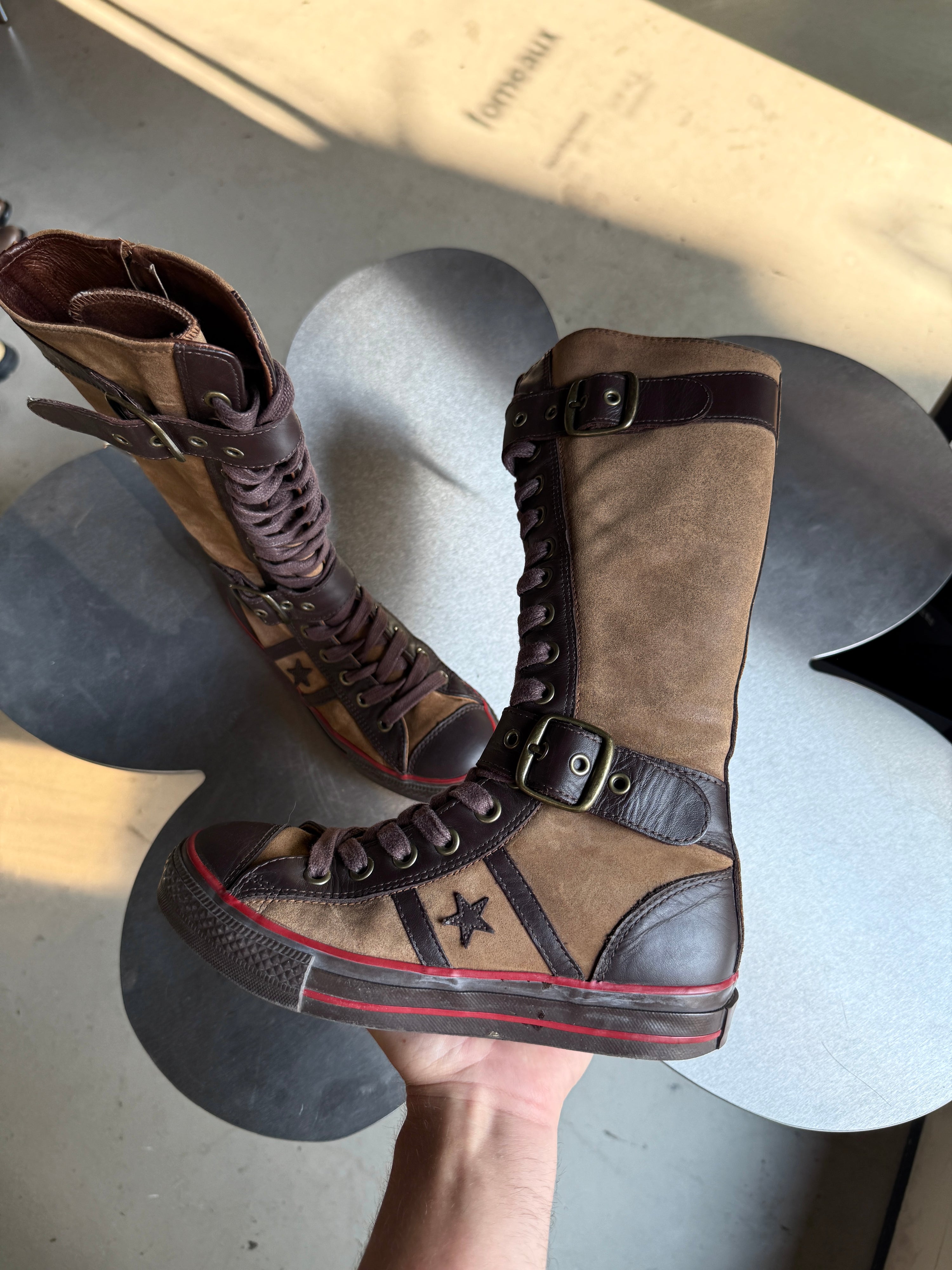 Vintage Converse Knee High Lace Up Buckle Boots Brown (with box) - EU 40