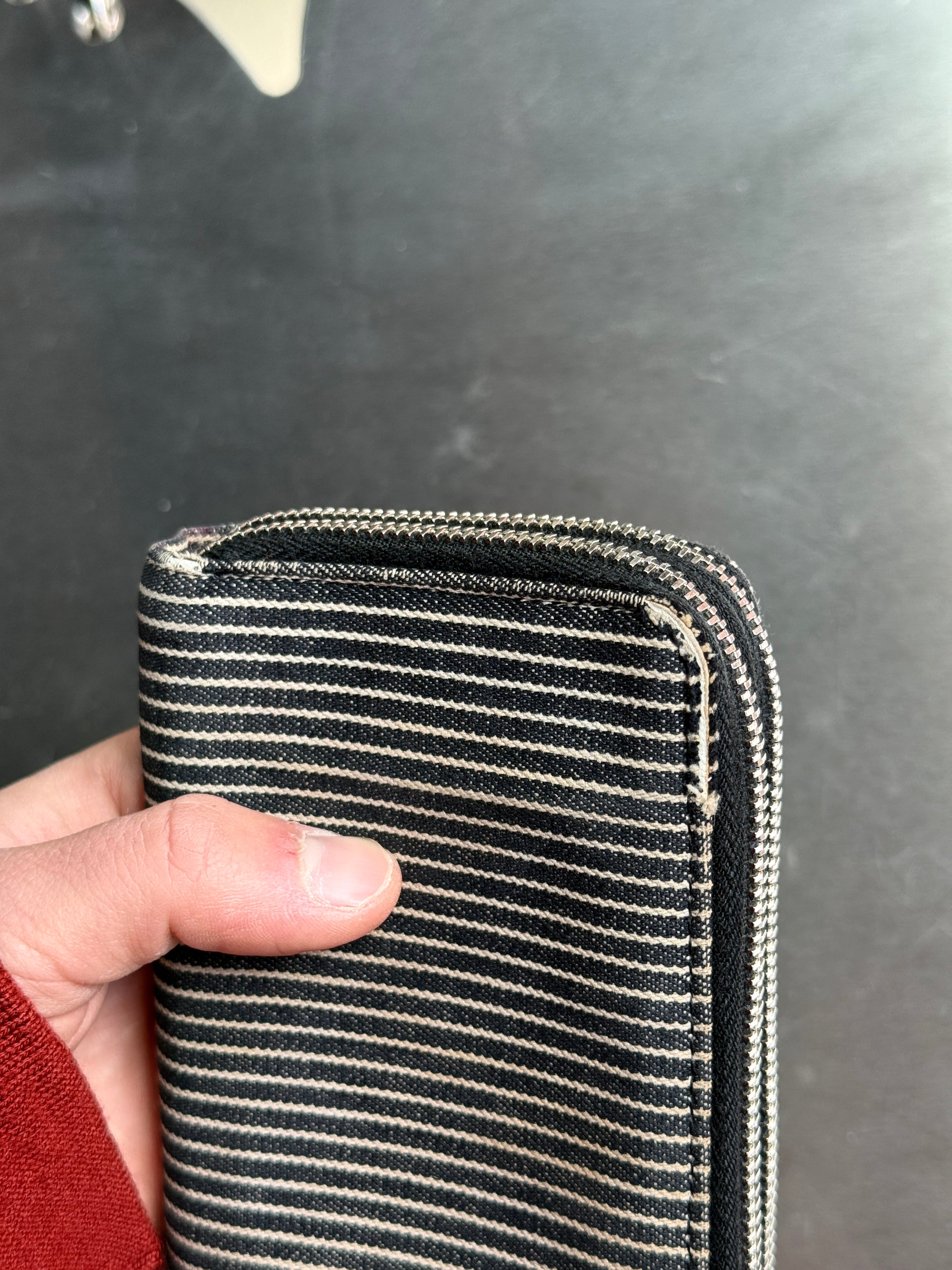 Chanel Double Zip Striped “Denim” Wallet White/Blue