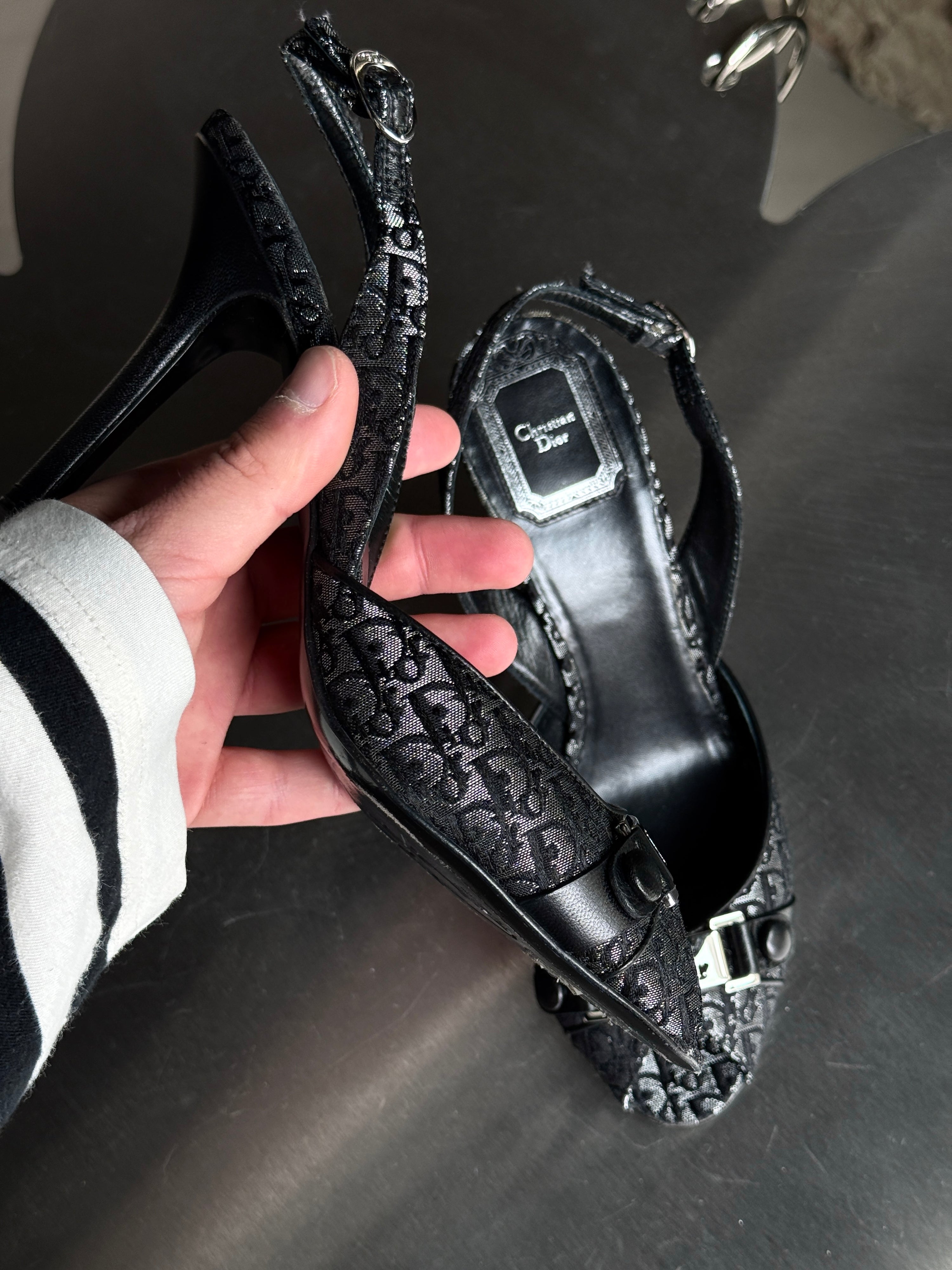 Vintage 2000s Christian Dior Oblique Buckle Slingback Heels - 38.5