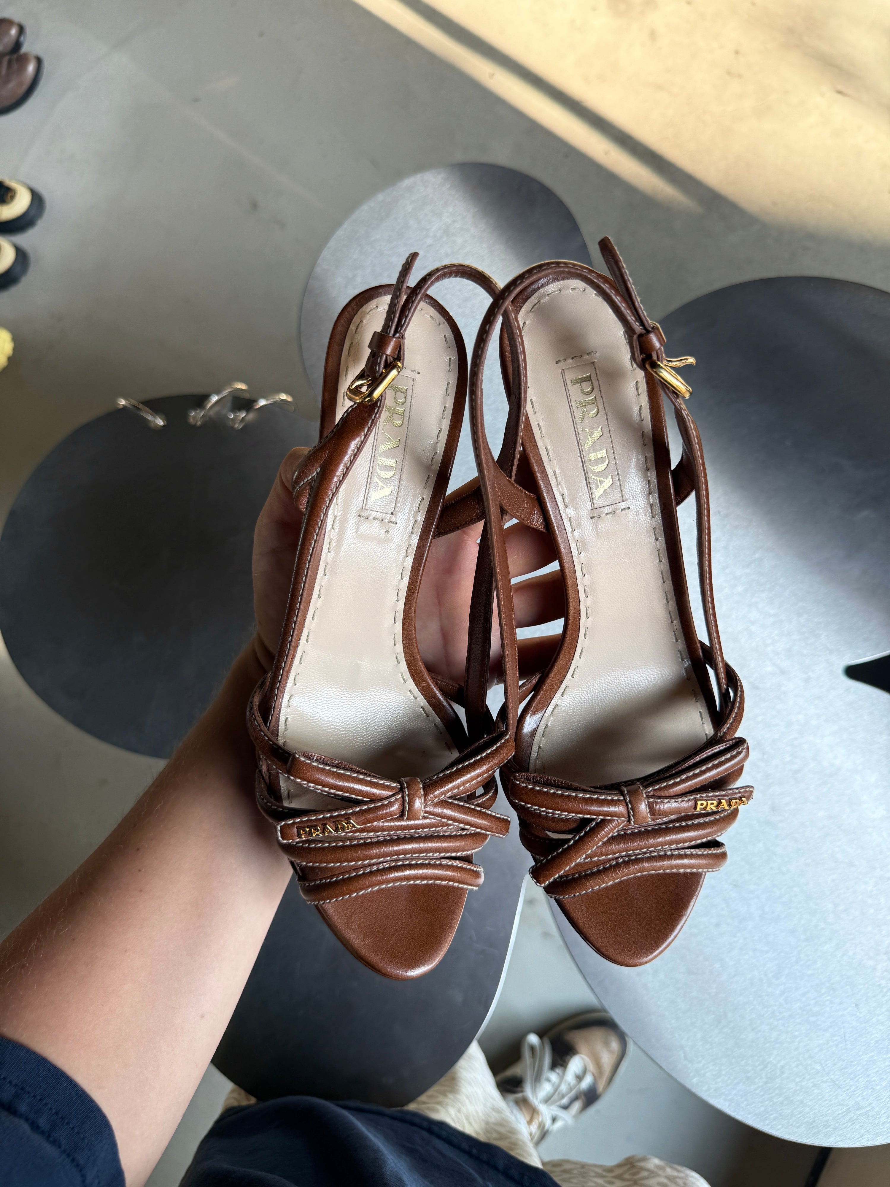 Prada Slingback Bow Leather Heels Brown (with box) - EU 40
