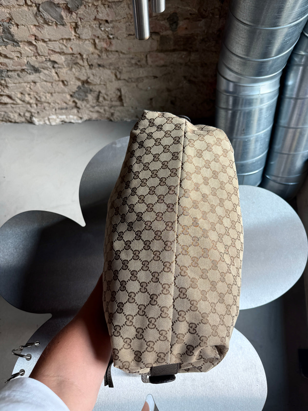 Vintage Gucci GG Bamboo Bar Large Shoulder Bag (Khaki Braided Strap)
