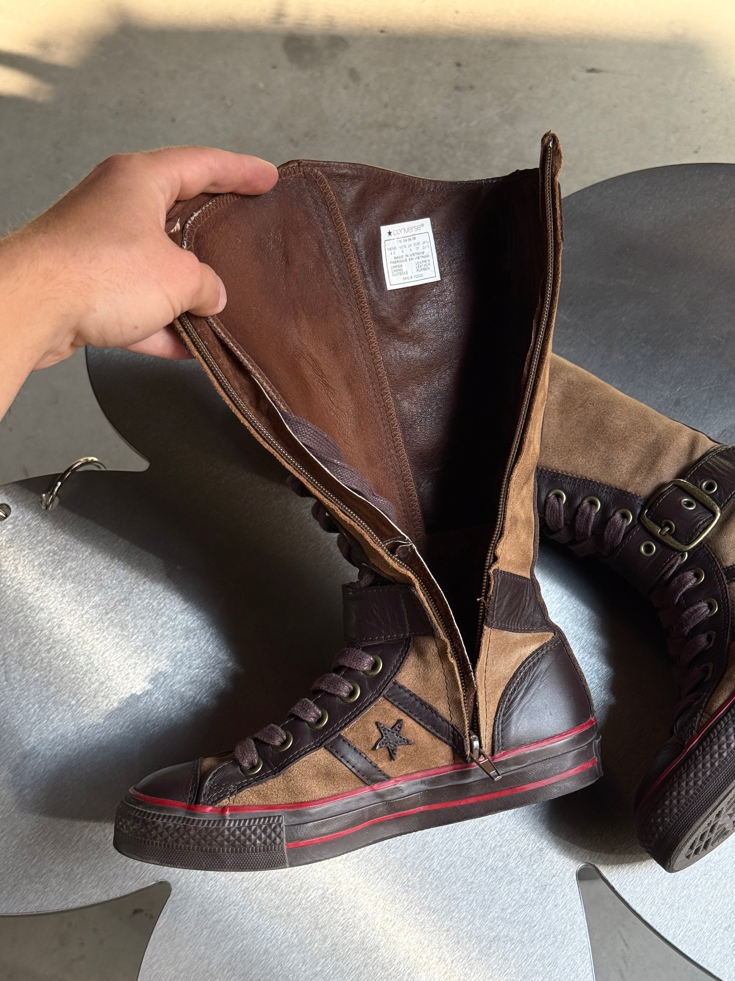 Vintage Converse Knee High Lace Up Buckle Boots Brown (with box) - EU 40