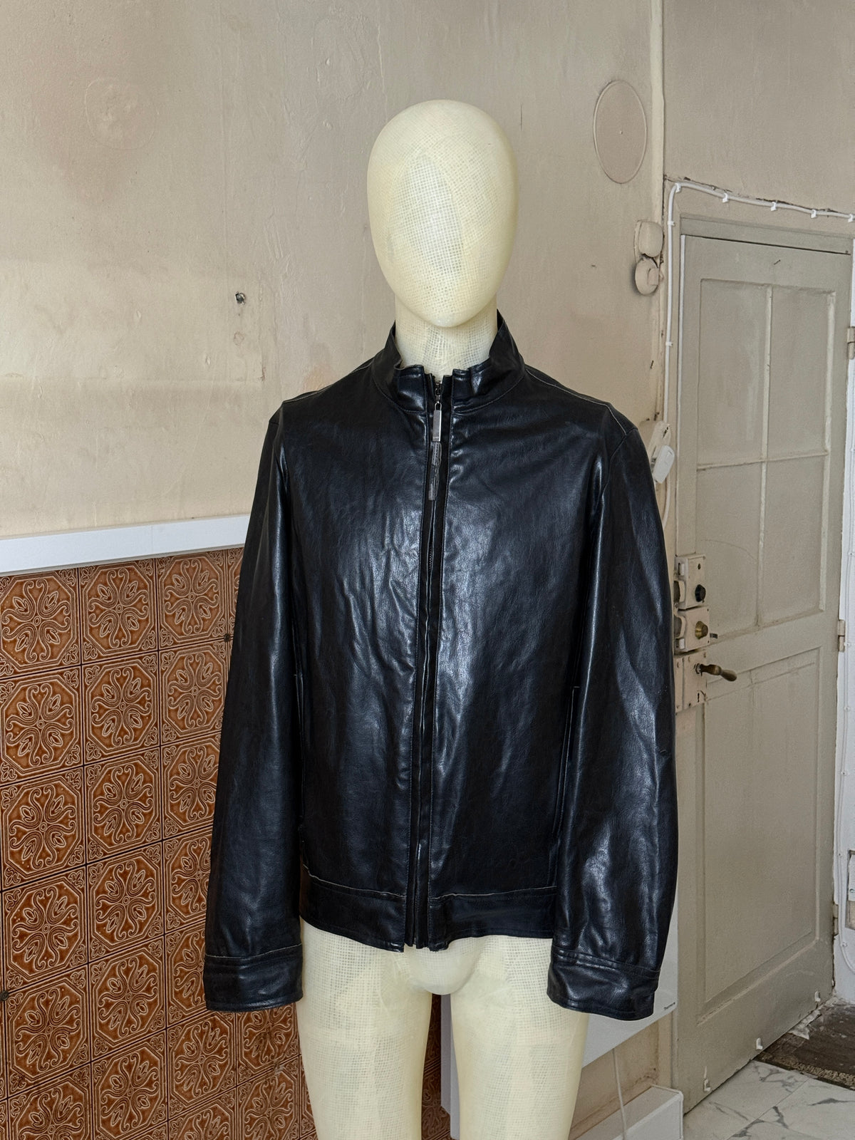 Vintage 2000s Gianfranco Ferré Black Faux Leather Jacket - M
