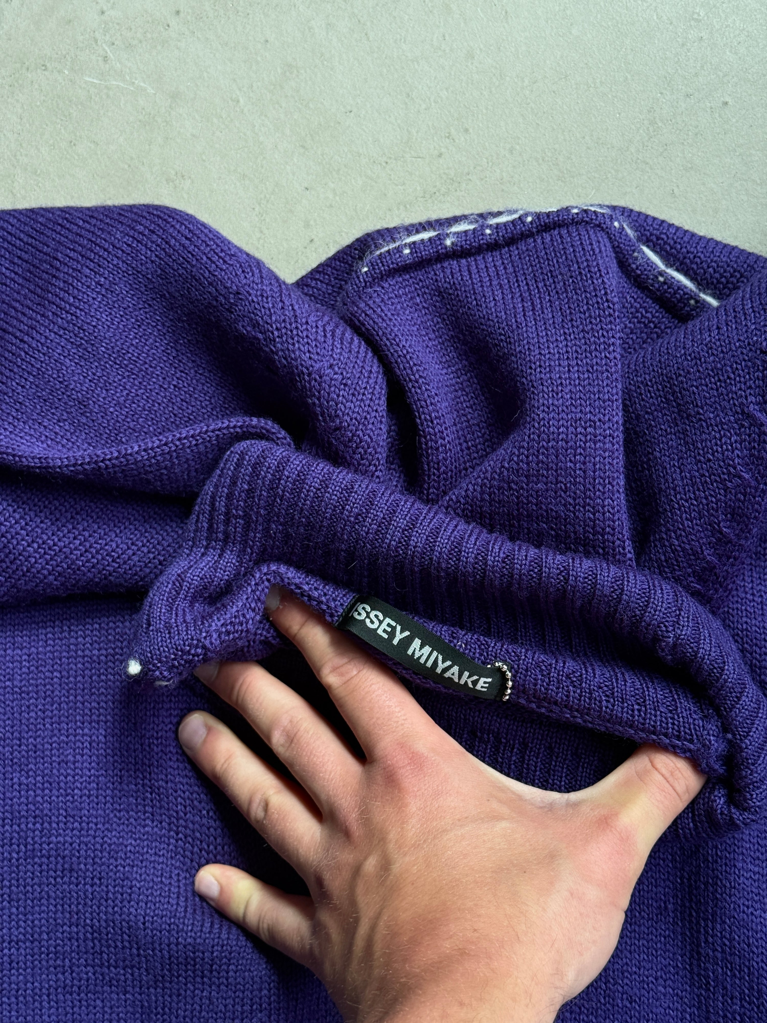 2000s Issey Miyake Men Contrast Stitch Wool Turtleneck Purple - M