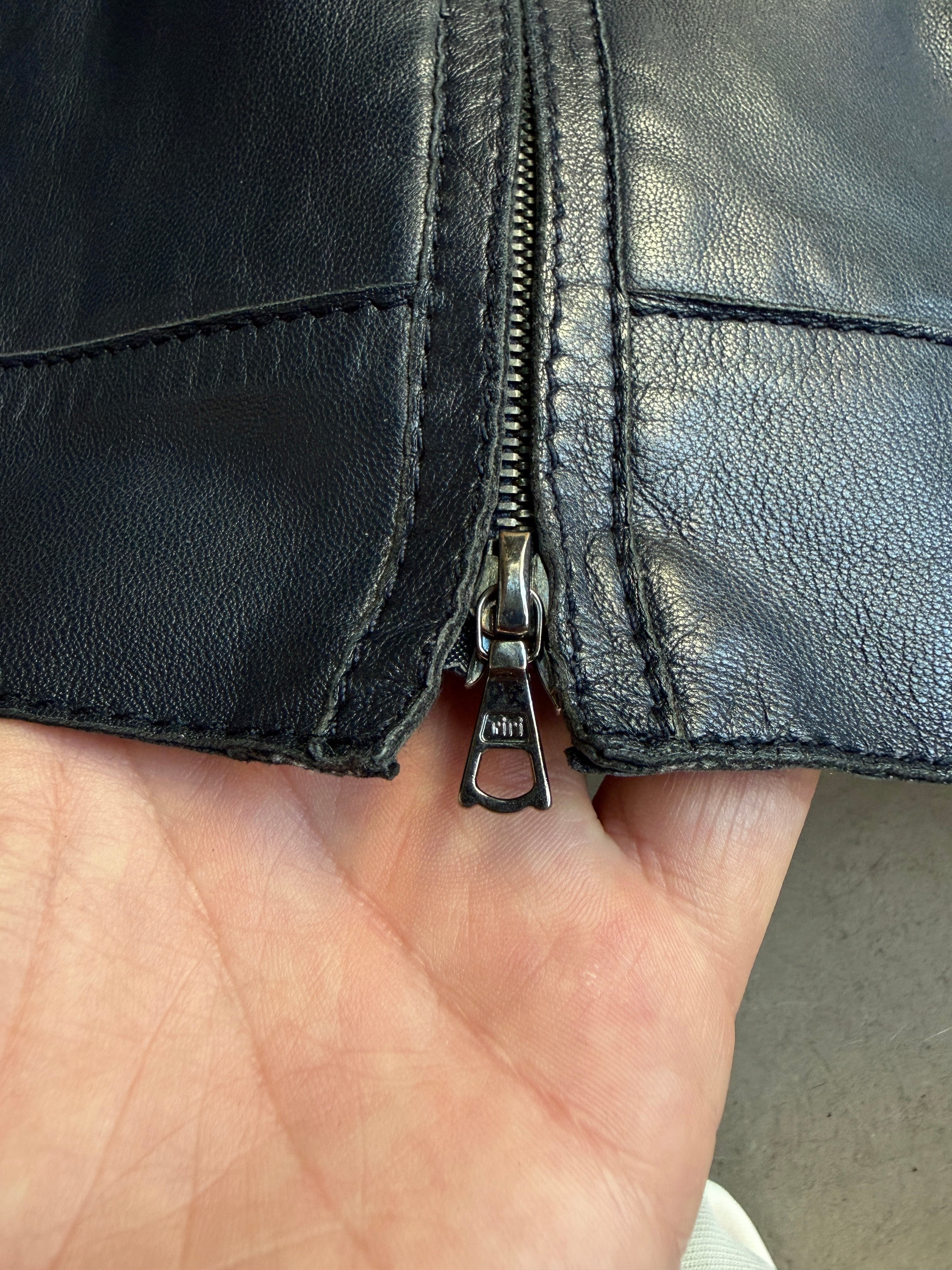 2000s Hugo Boss Nappa Bubble Leather Jacket Navy - S