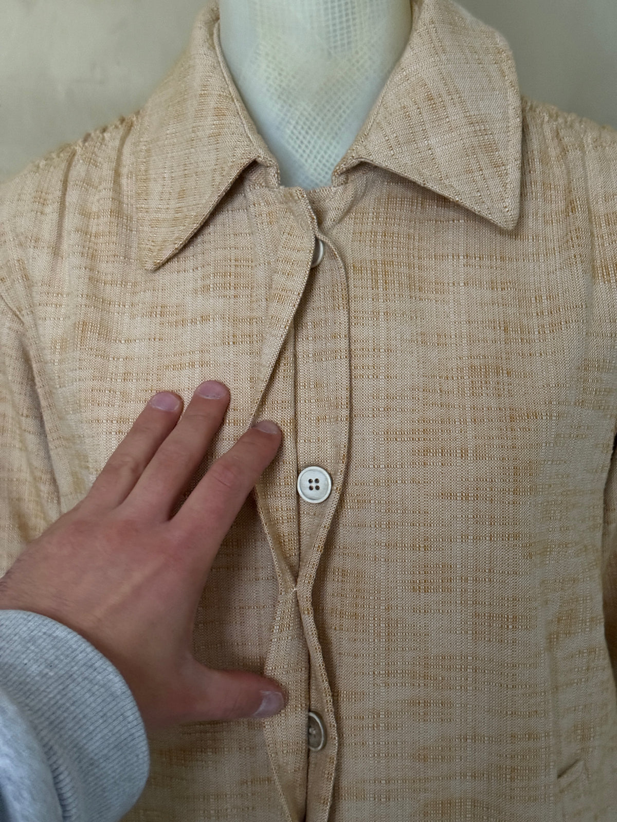 Dries Van Noten Belted Textured Melange Beige Shirt Jacket - S