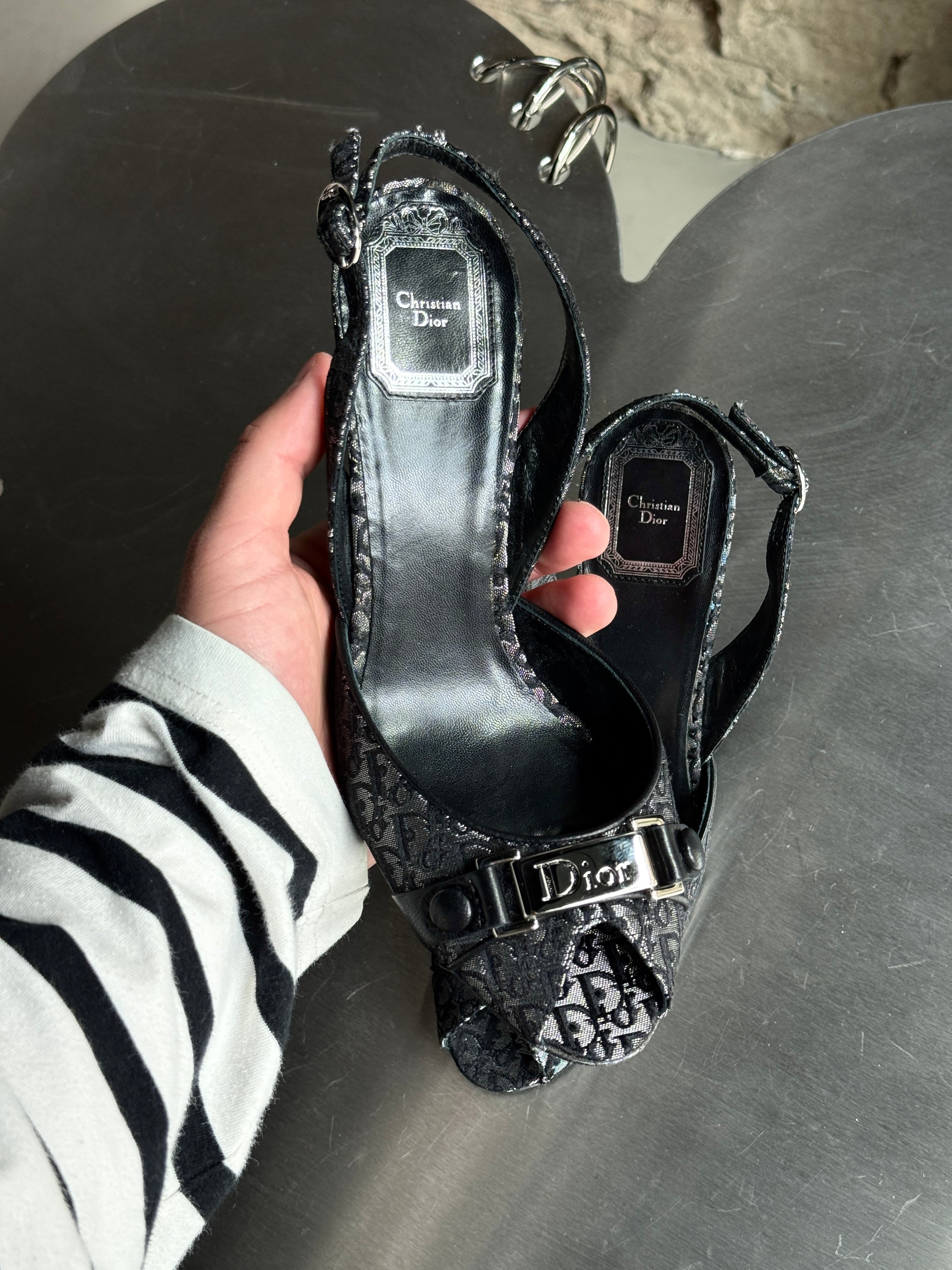 Vintage 2000s Christian Dior Oblique Buckle Slingback Heels - 38.5