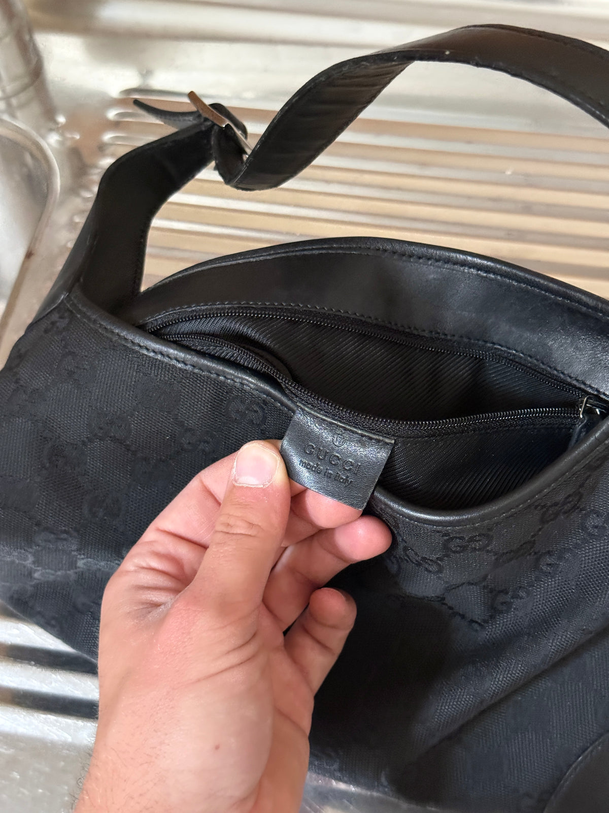 Vintage Gucci GG Canvas Monogram Black Jackie 1961 Hobo Bag