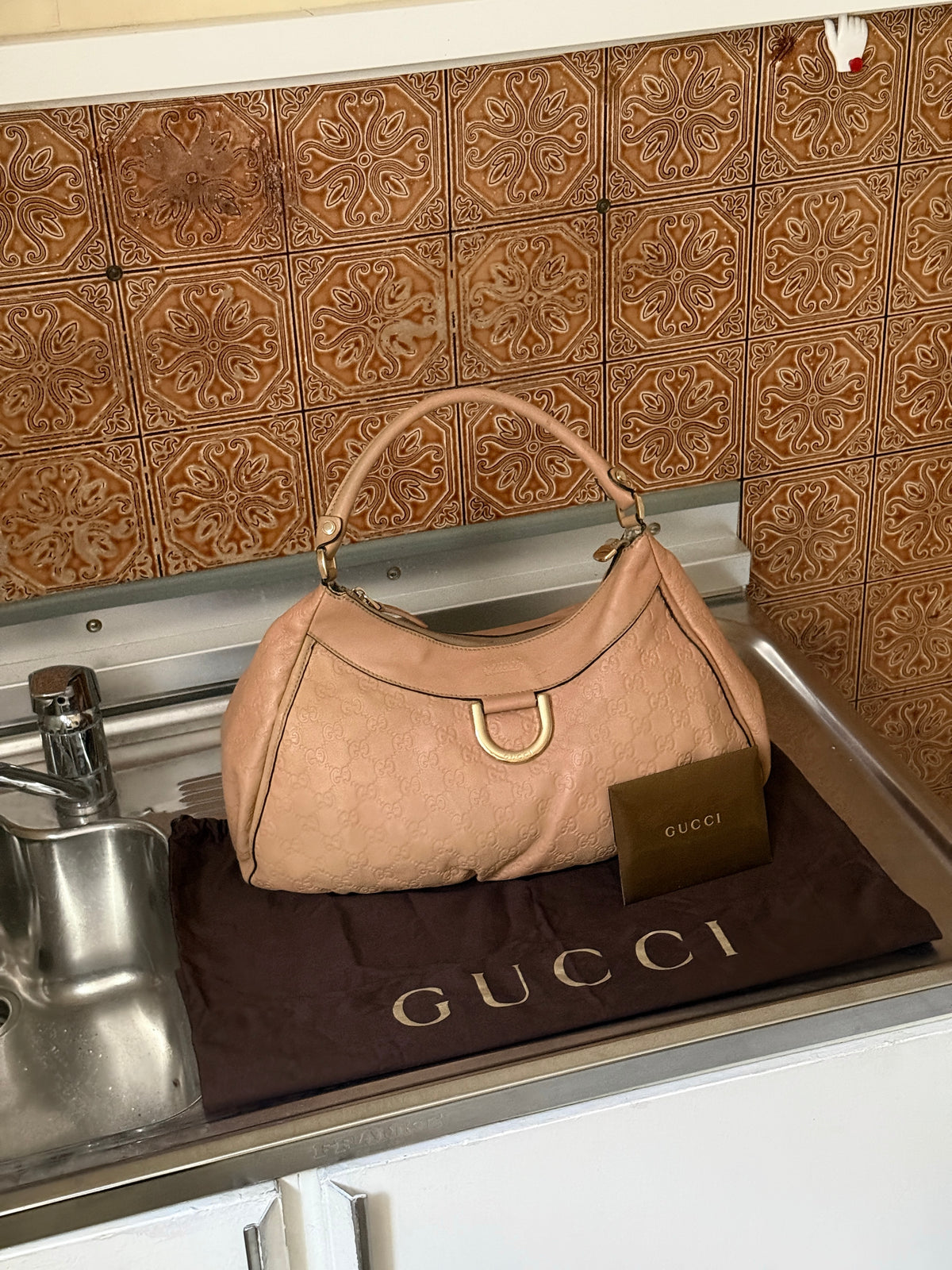 Gucci Guccissima Large Abbey D-Ring Tan Shoulder Bag