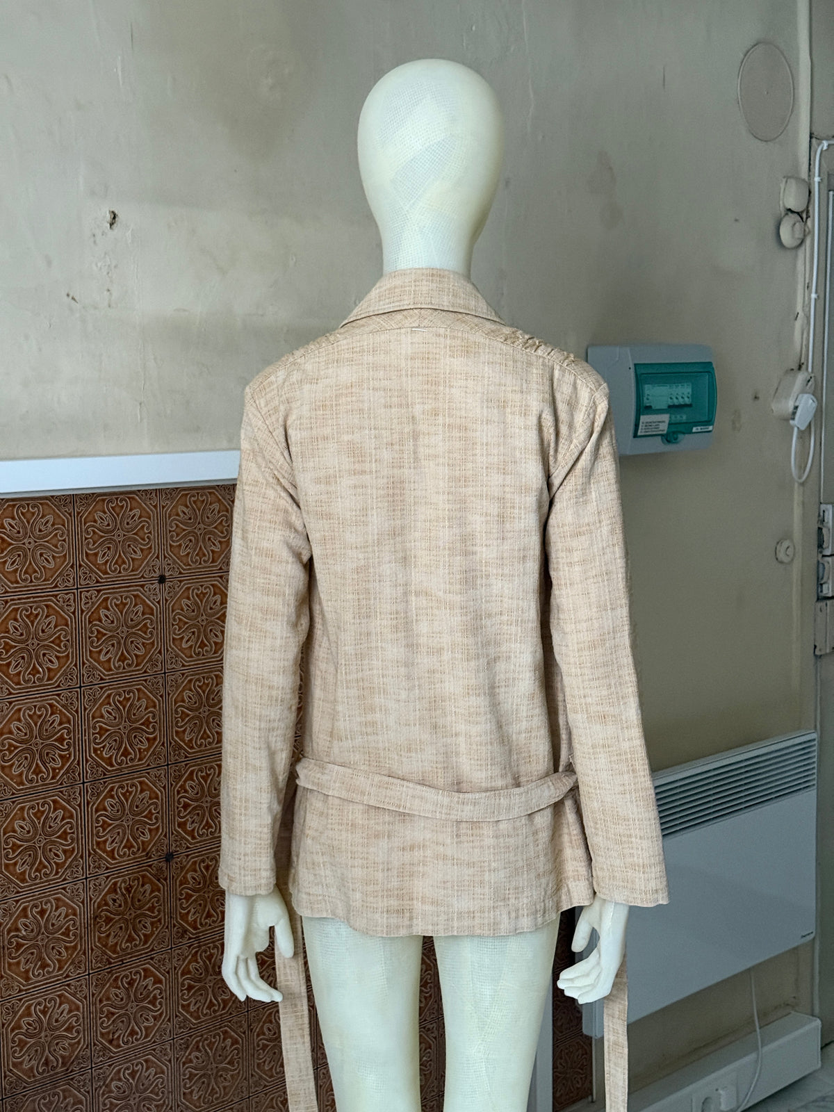 Dries Van Noten Belted Textured Melange Beige Shirt Jacket - S