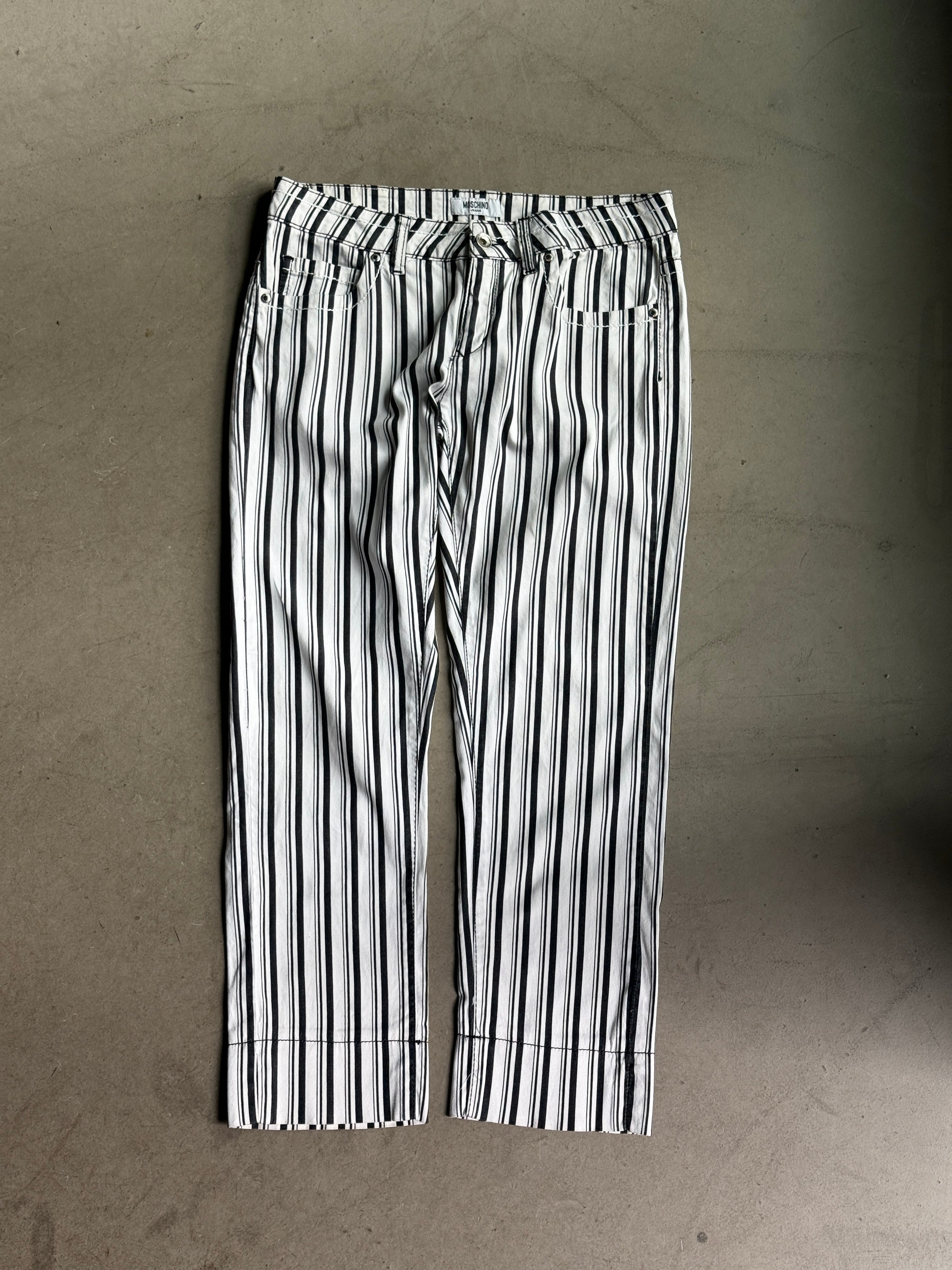 Vintage Moschino "Barcode" Print Striped Capris White/Black - W31 L26