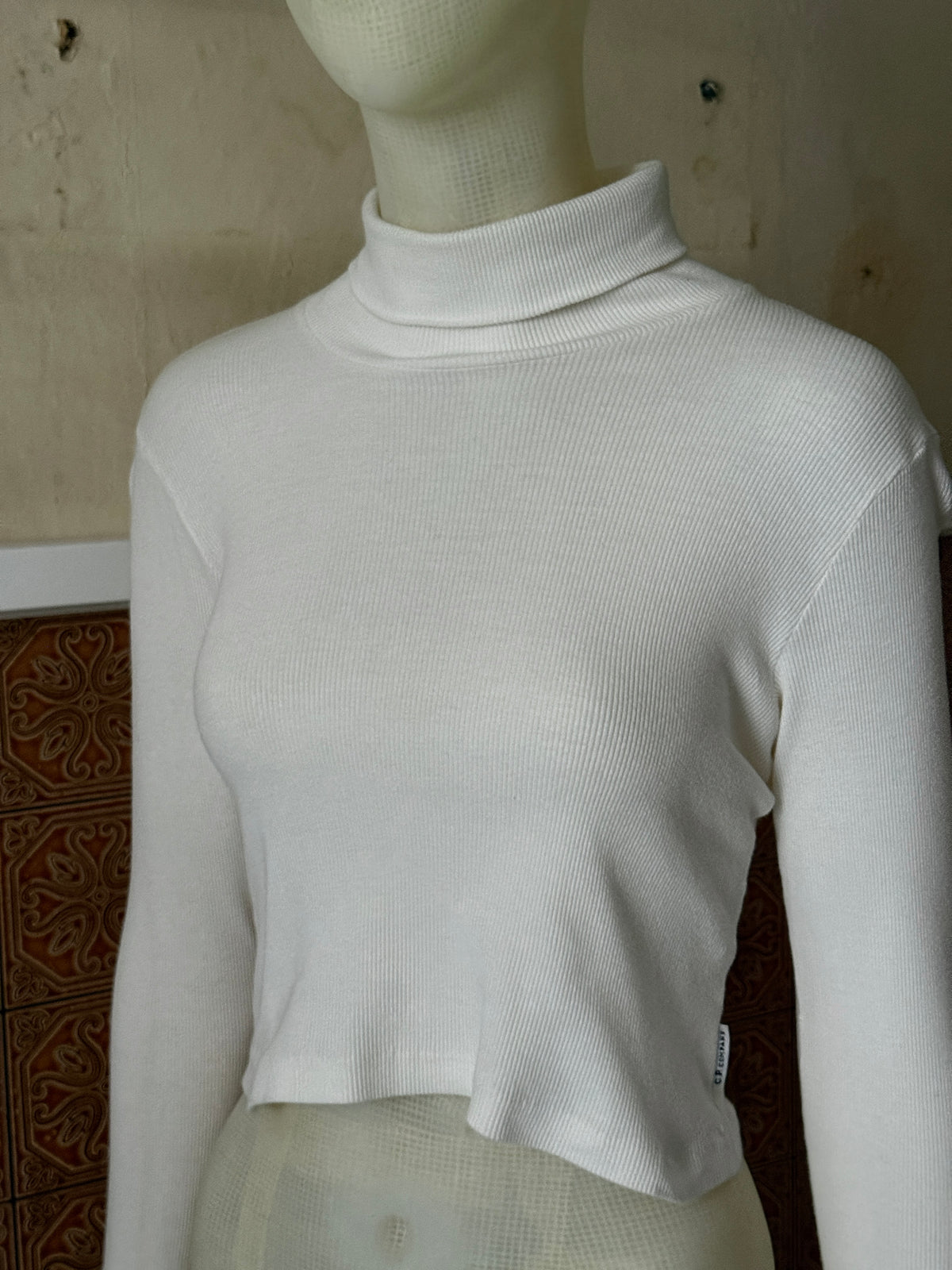 Vintage CP Company Cropped White Turtleneck Longsleeve Top - XS