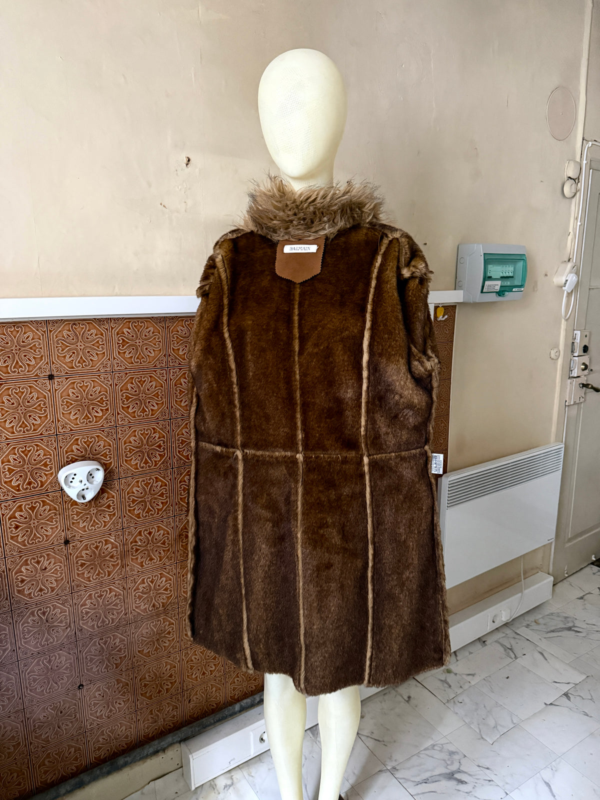 Vintage Balmain Faux Fur Brown Penny Lane Coat - XL