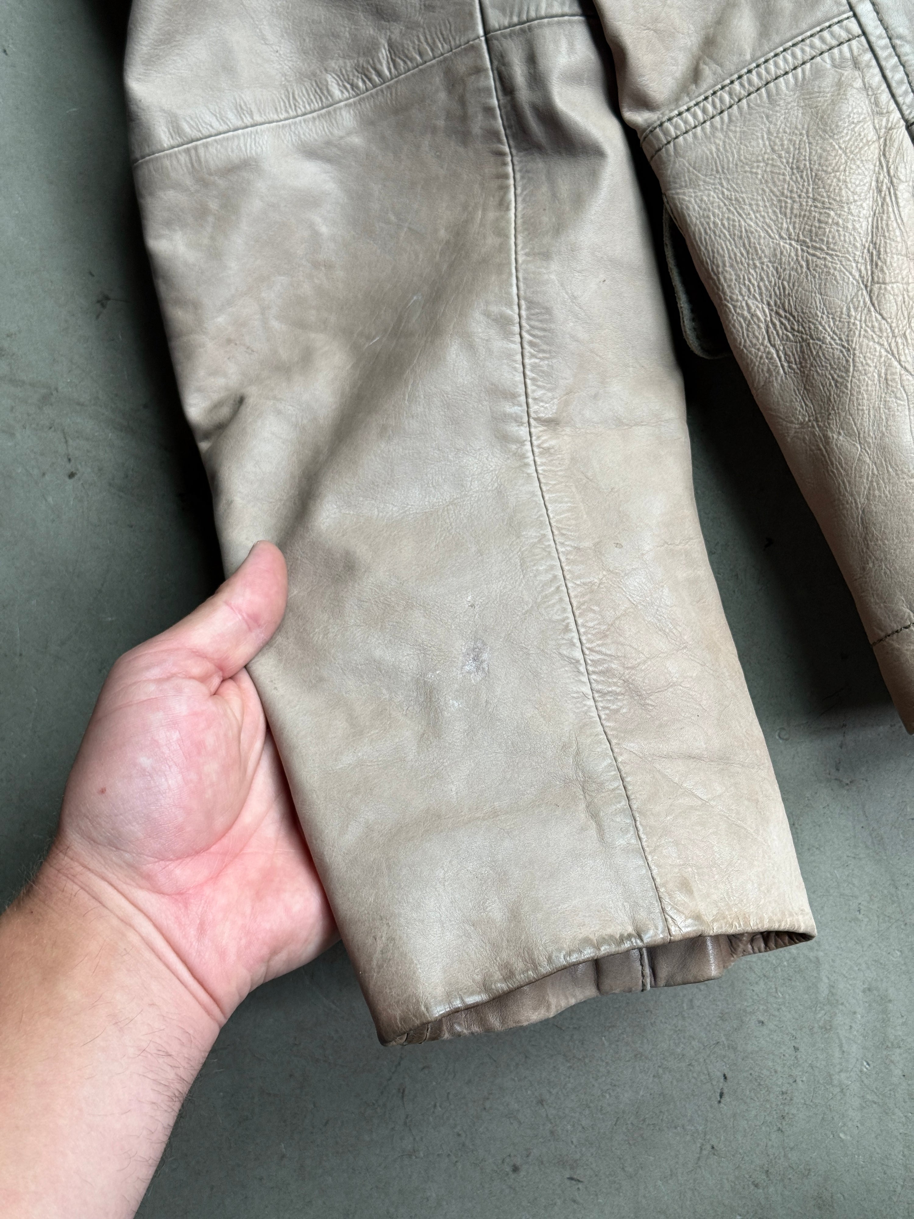 Vintage Kenzo Leather Biker Jacket Taupe / Khaki - L