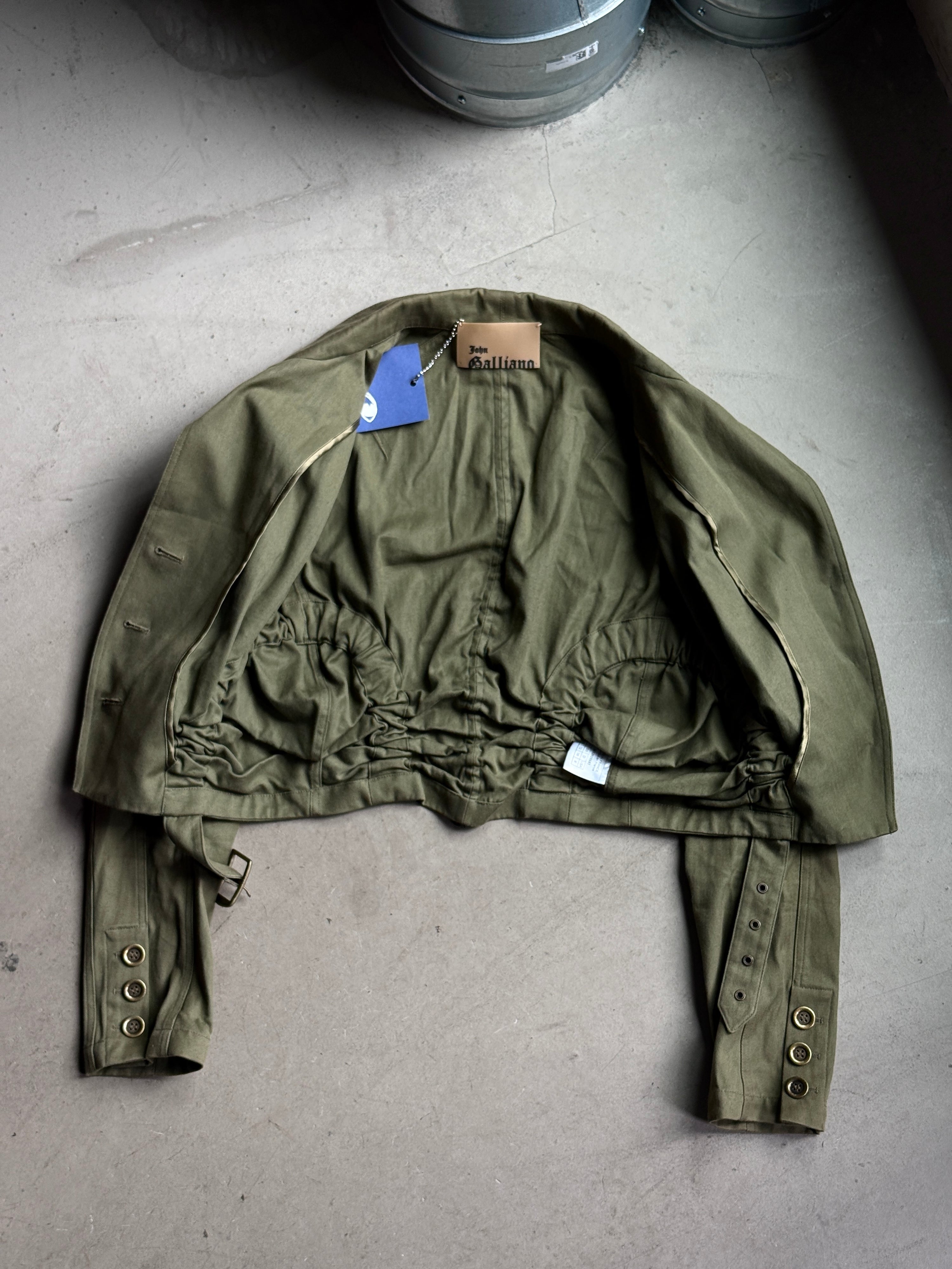 2000s John Galliano Snatched Ruched Button Jacket Khaki - XS