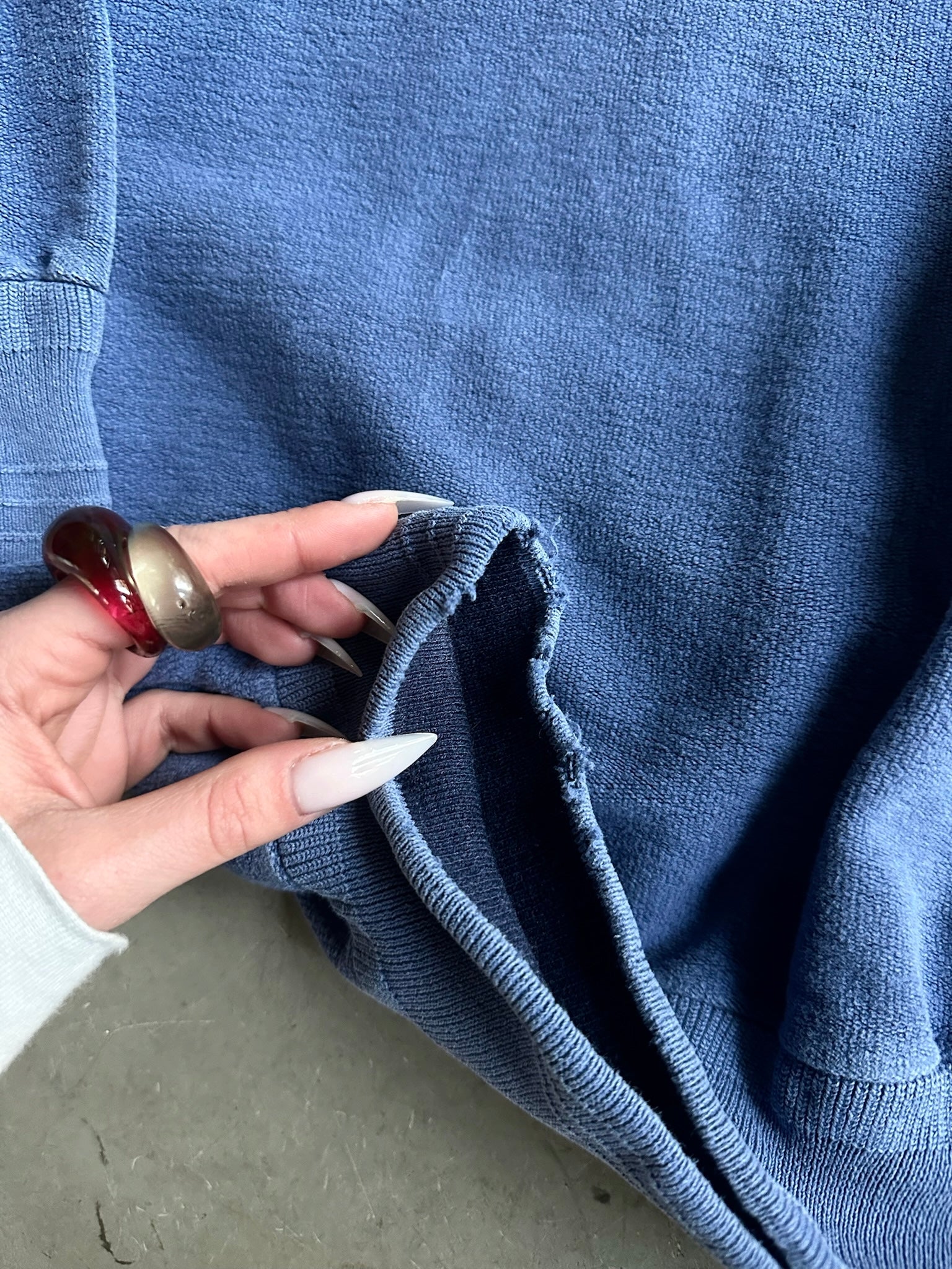 Vintage 1992 Embossed Stone Island Sweater Blue - L