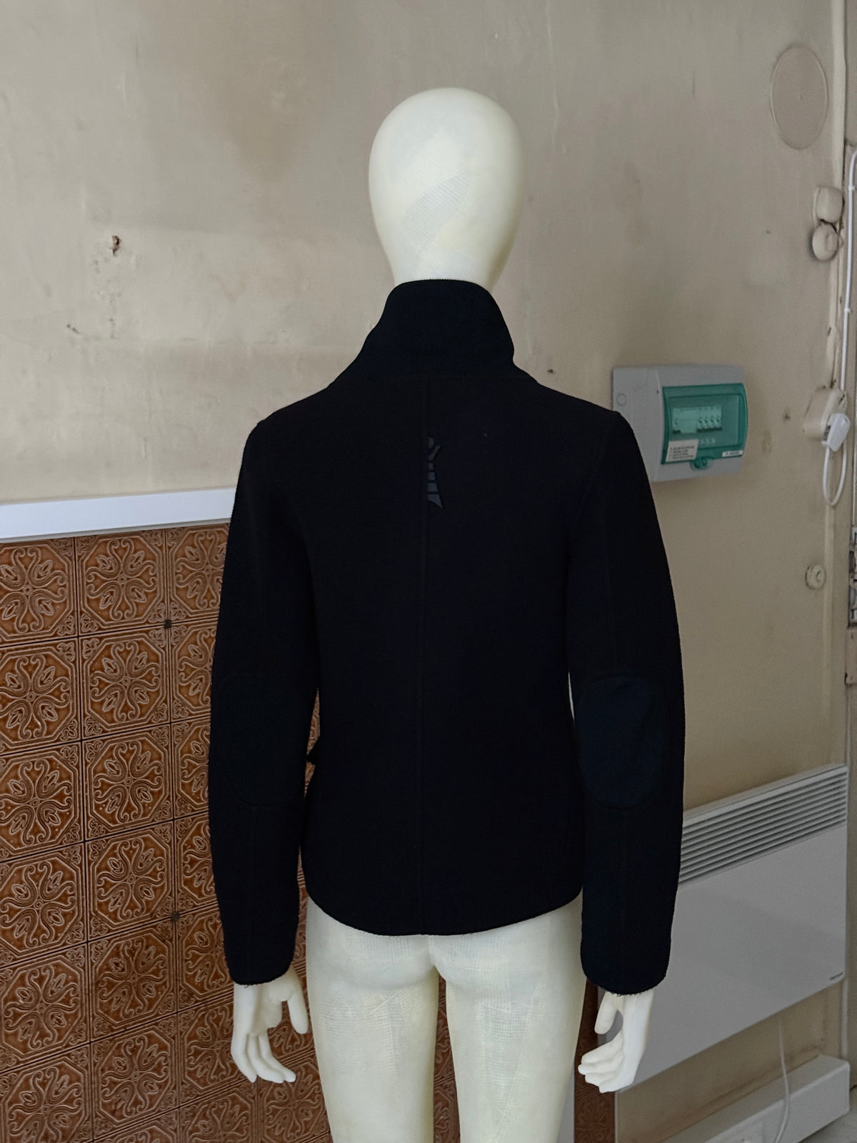 Vintage Cropped Cop Copine Black Fleece Velcro Jacket - S