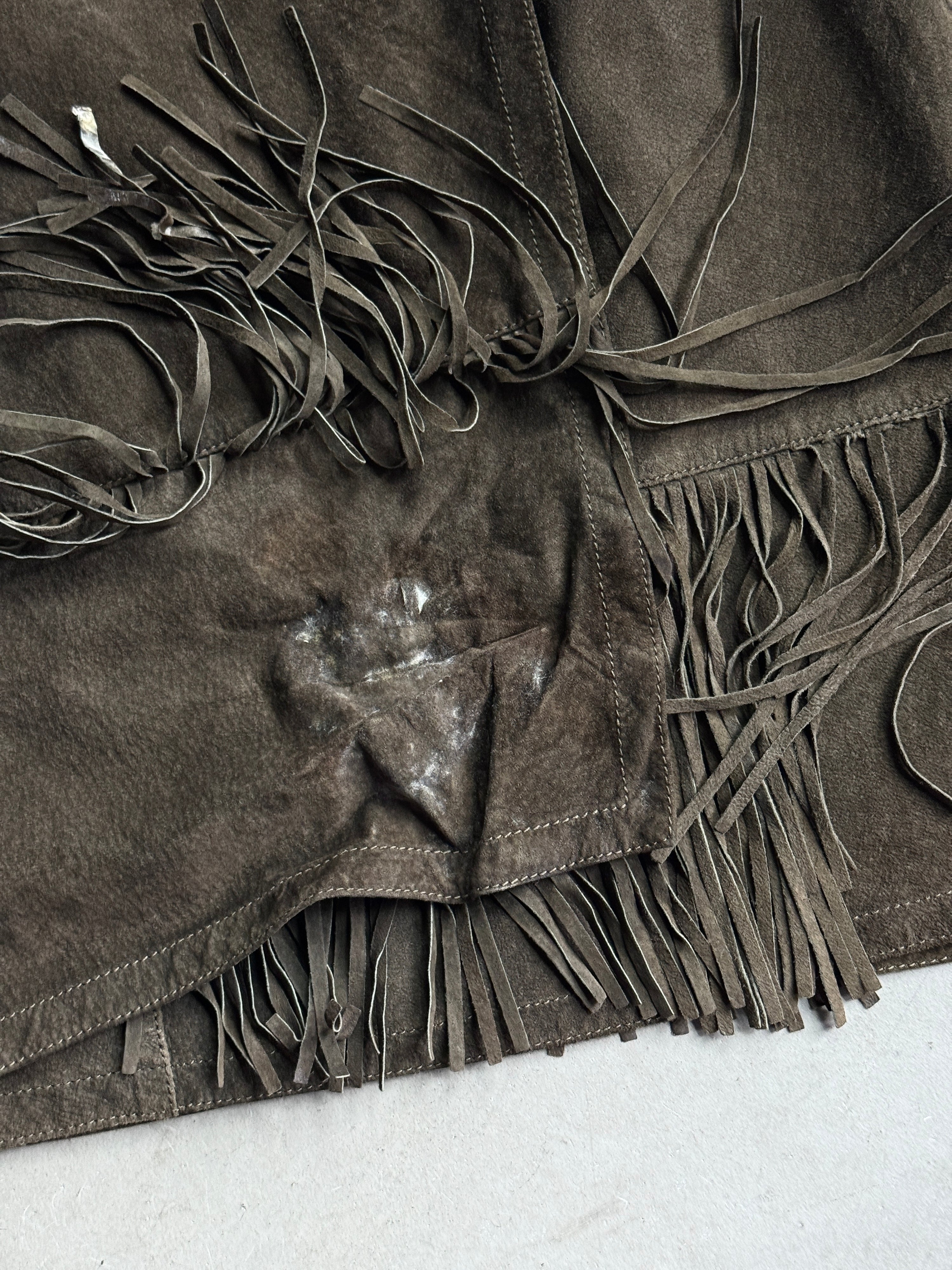 Vintage Conbipel Suede Fringed Leather Knee Skirt Brown - W30