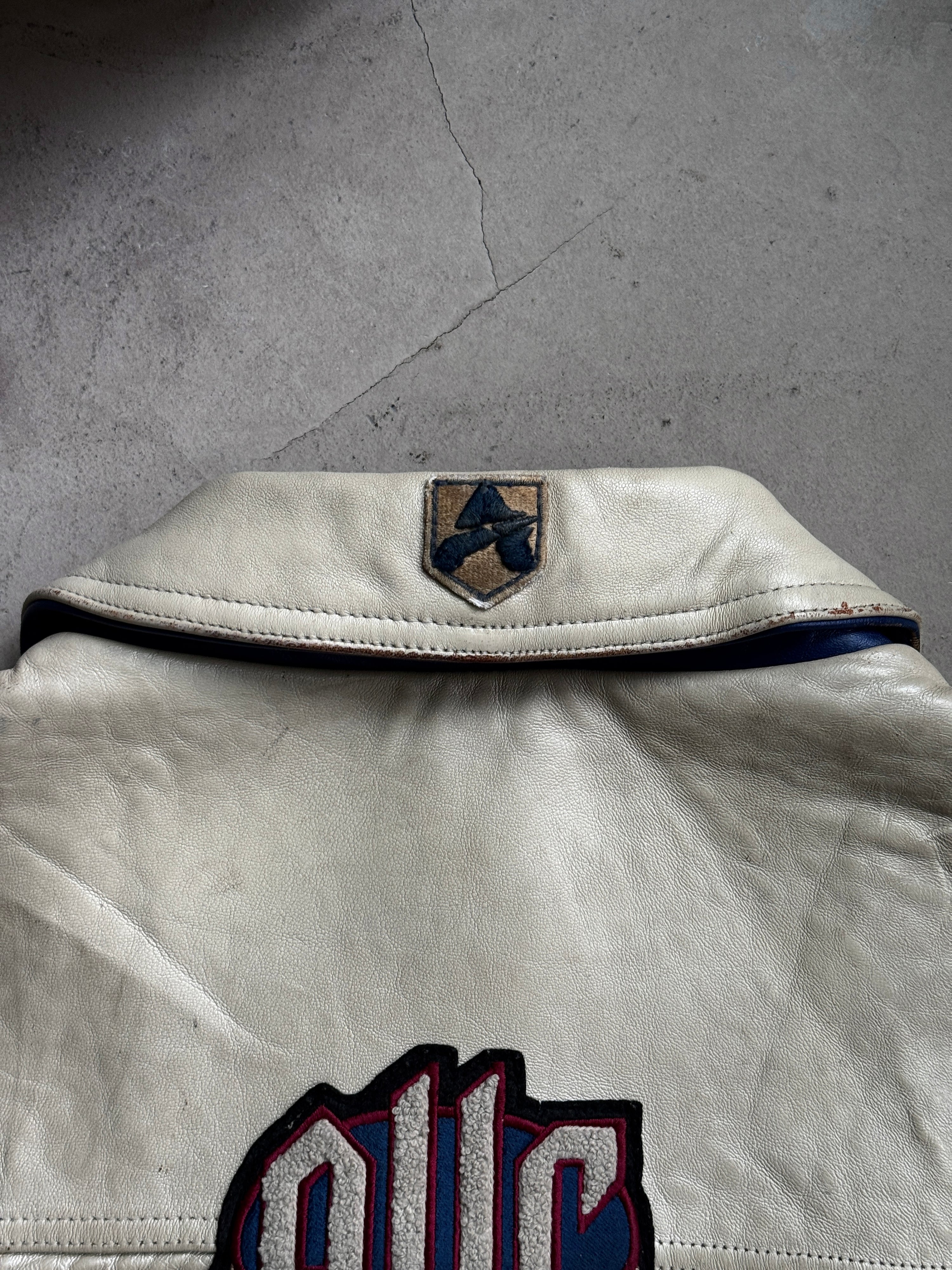 Vintage Avirex "University Club New York" Varsity Leather Jacket Cream - XXL