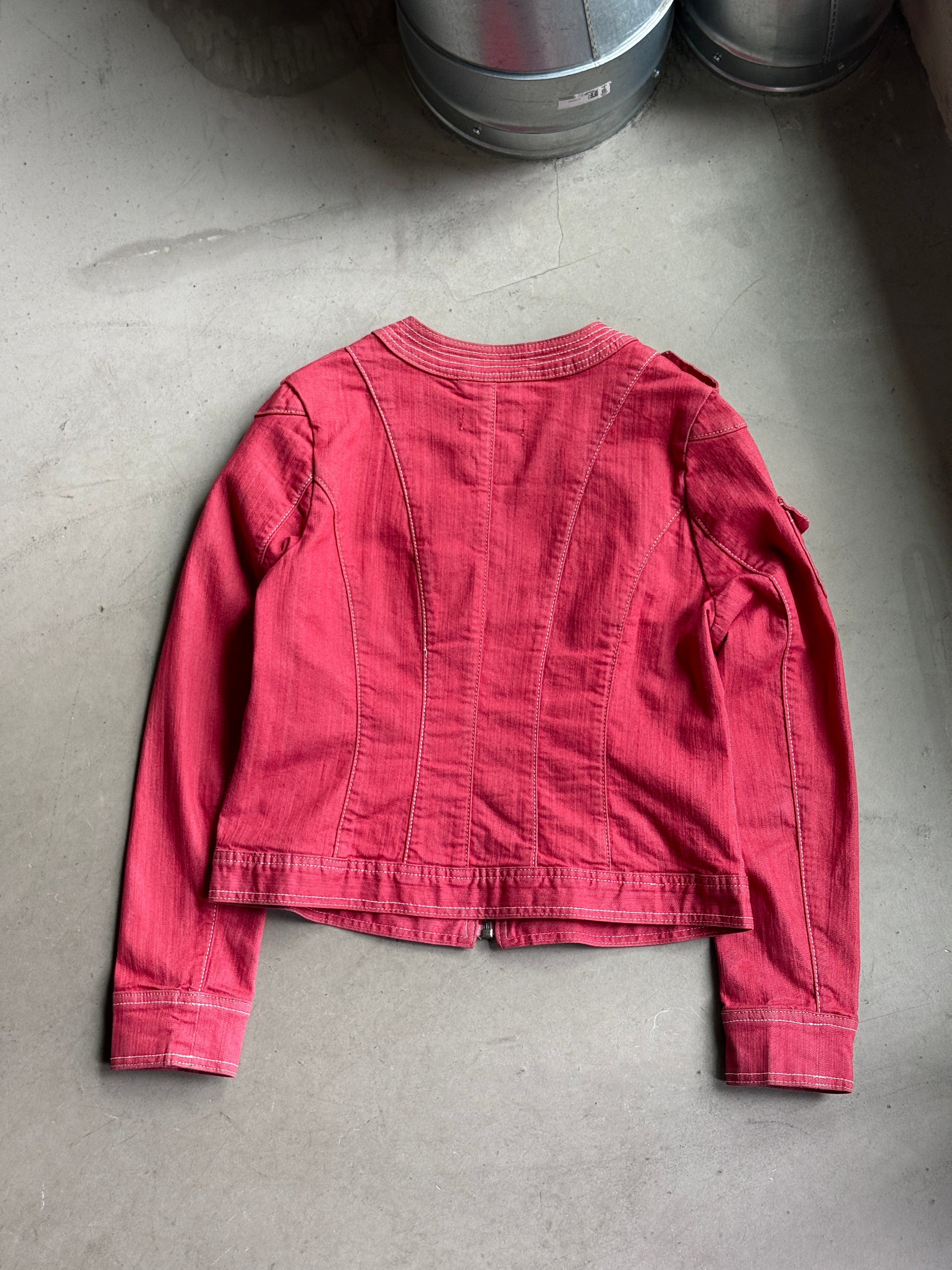 Vintage “Flash Woman” Cropped Zip Denim Jacket Red - S