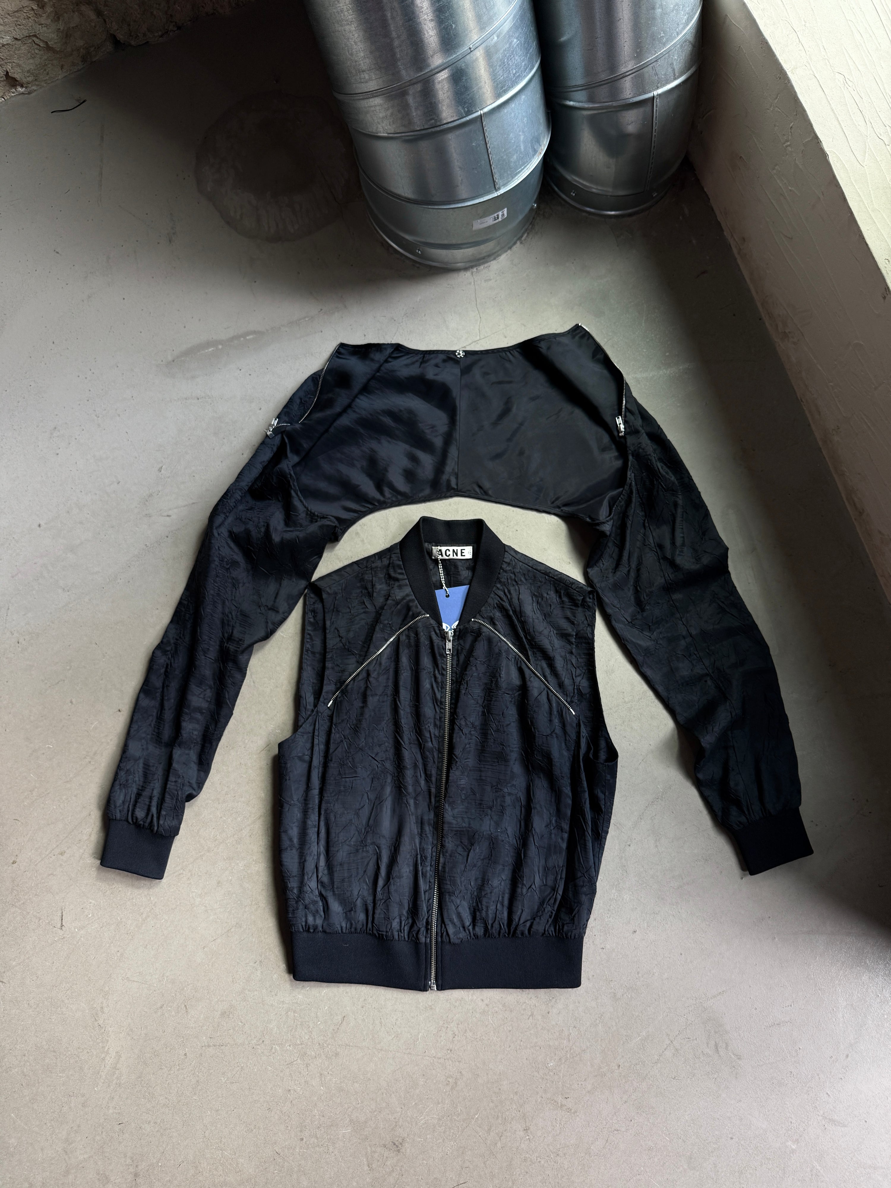 Acne Studios "Blanche Crinkle " Cropped Bomber Jacket Black - S