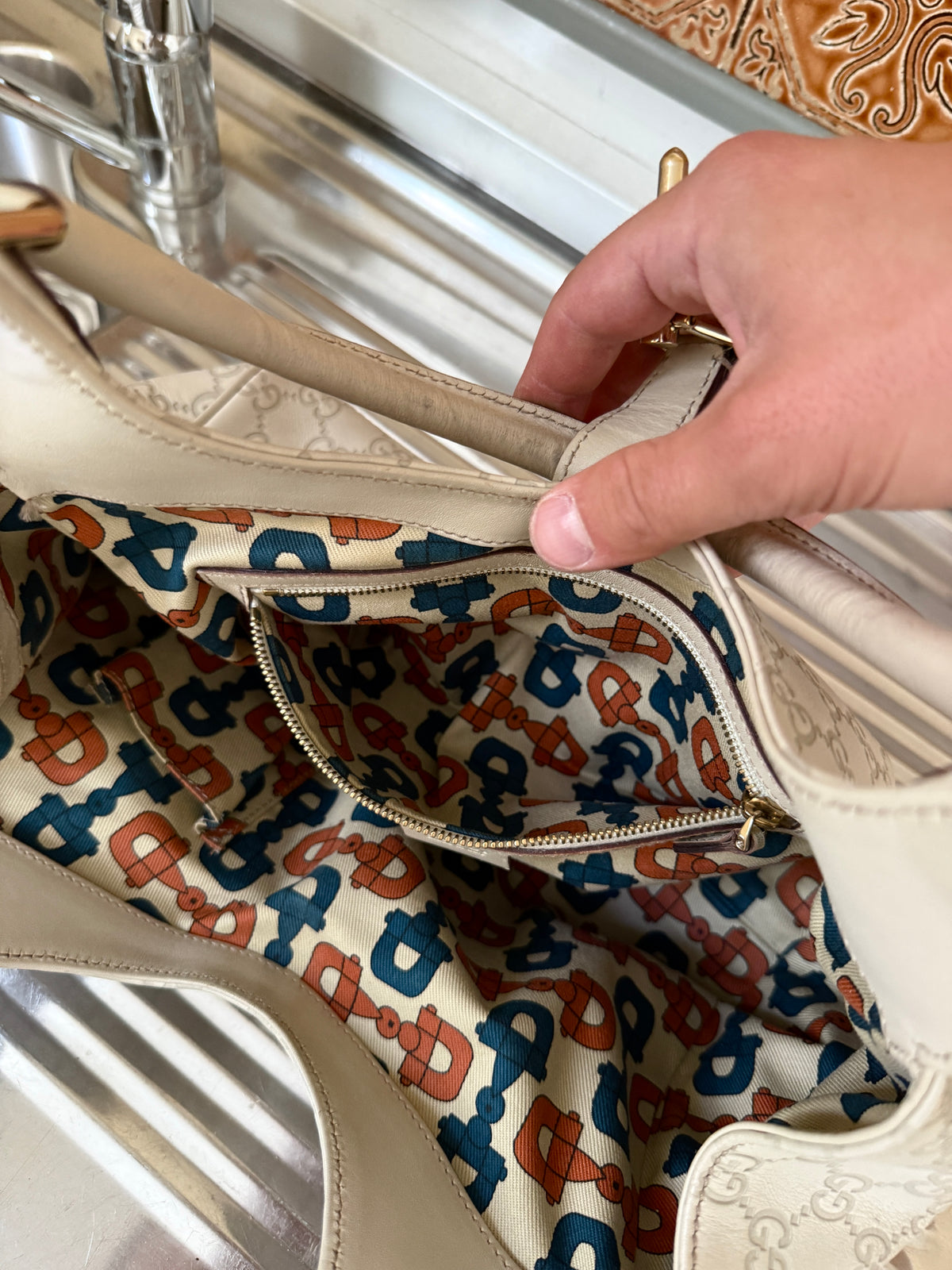Gucci Guccissima Jackie Hobo Cream Soft Tote Bag